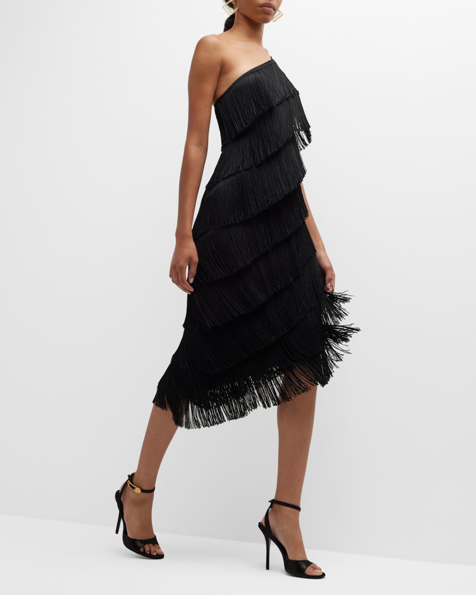 Norma Kamali One-Shoulder Fringe Midi Dress | Neiman Marcus