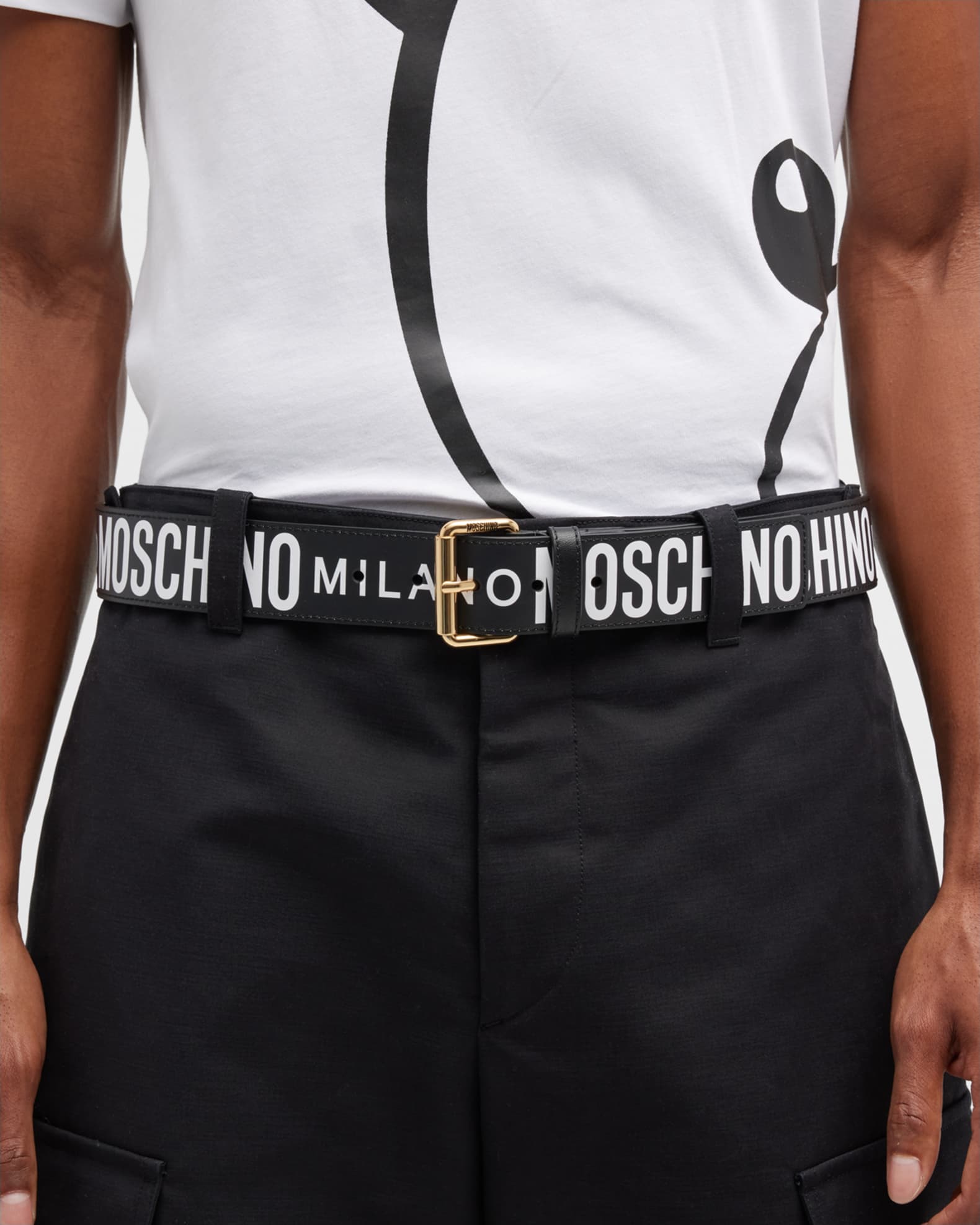 Moschino Men s Leather Logo Belt Neiman Marcus