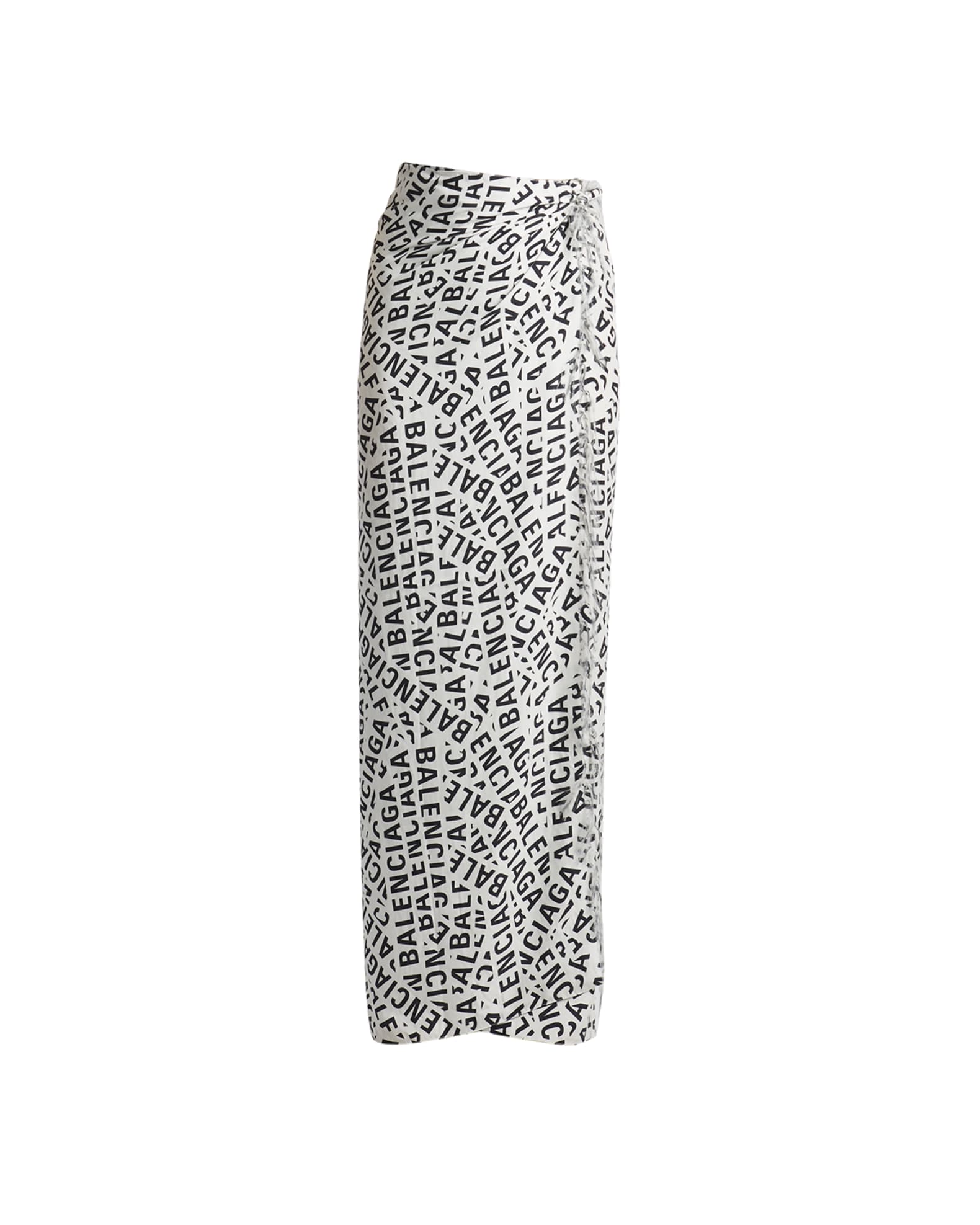 Balenciaga Pareo Logo Strip-Print Silk Maxi Wrap Skirt | Neiman Marcus