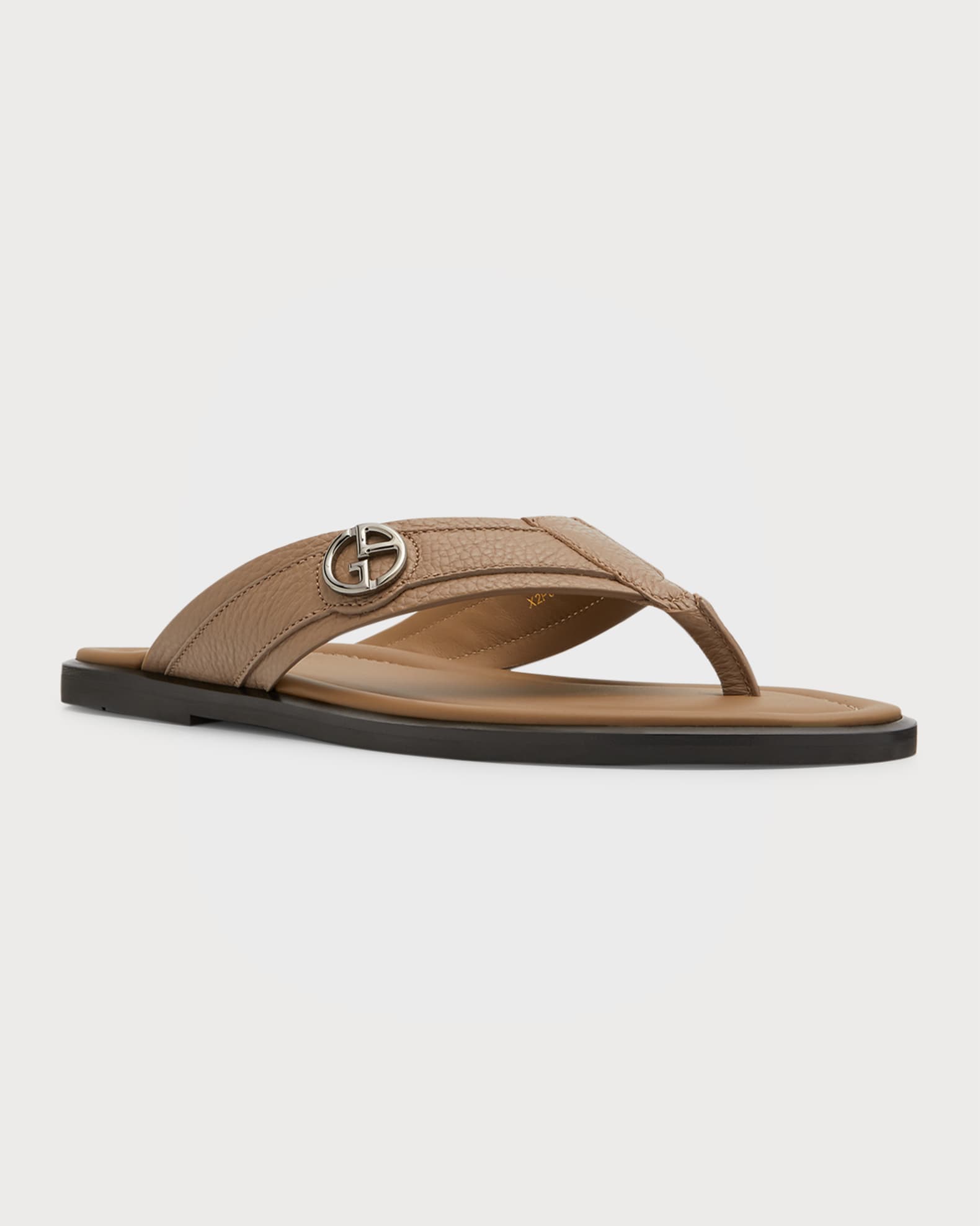Armani Men's Leather Logo Flip Flop Sandals Neiman Marcus