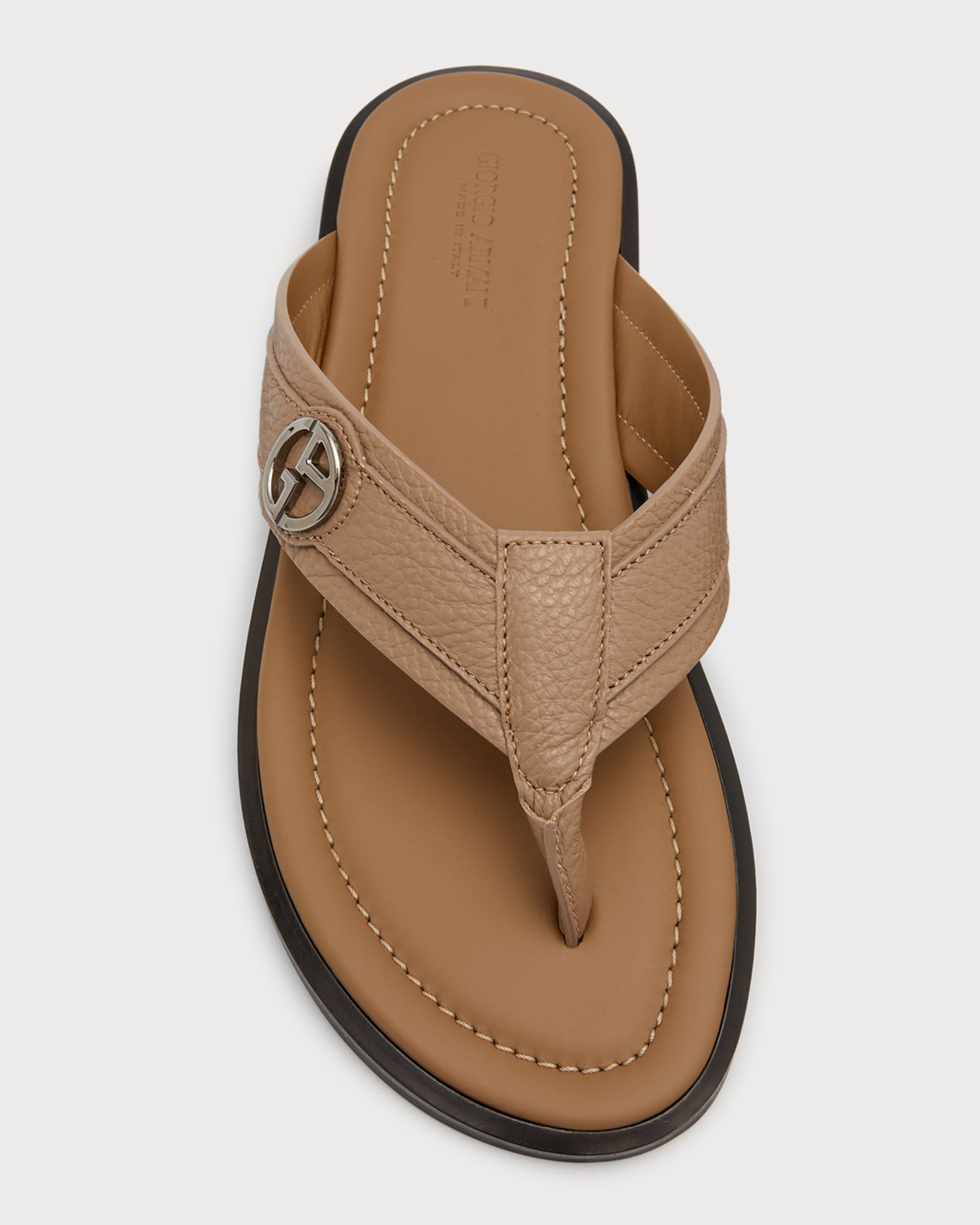 Armani Men's Leather Logo Flip Flop Sandals Neiman Marcus
