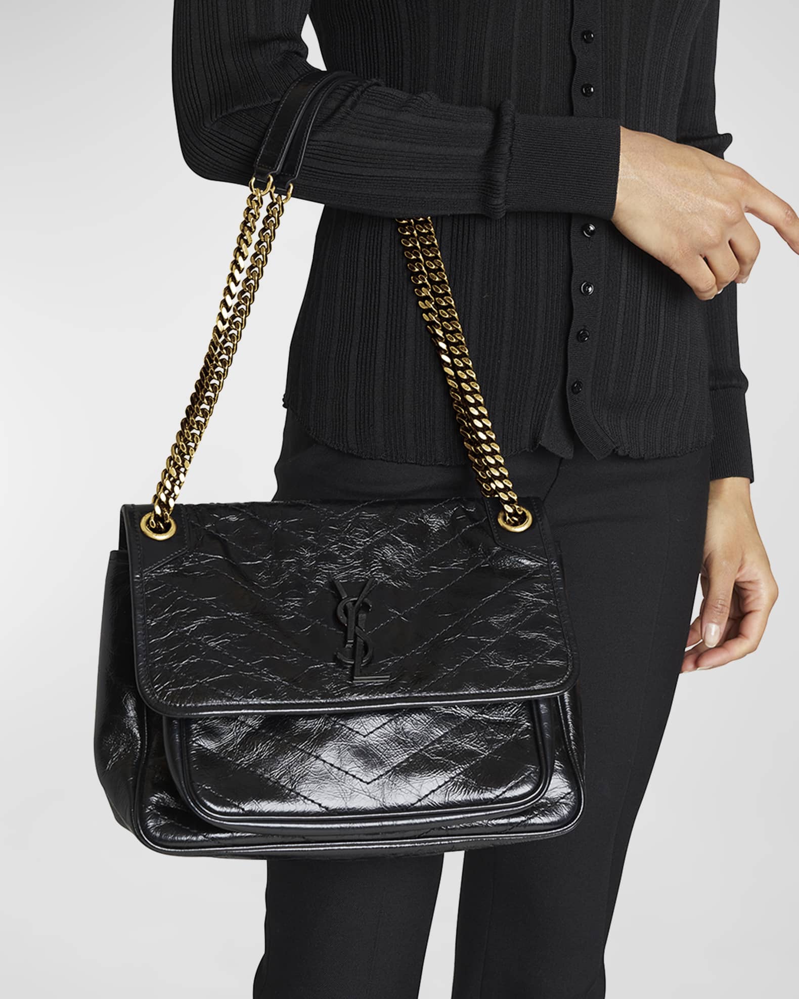 SAINT LAURENT Crinkled Calfskin Matelasse Monogram Niki Body Bag