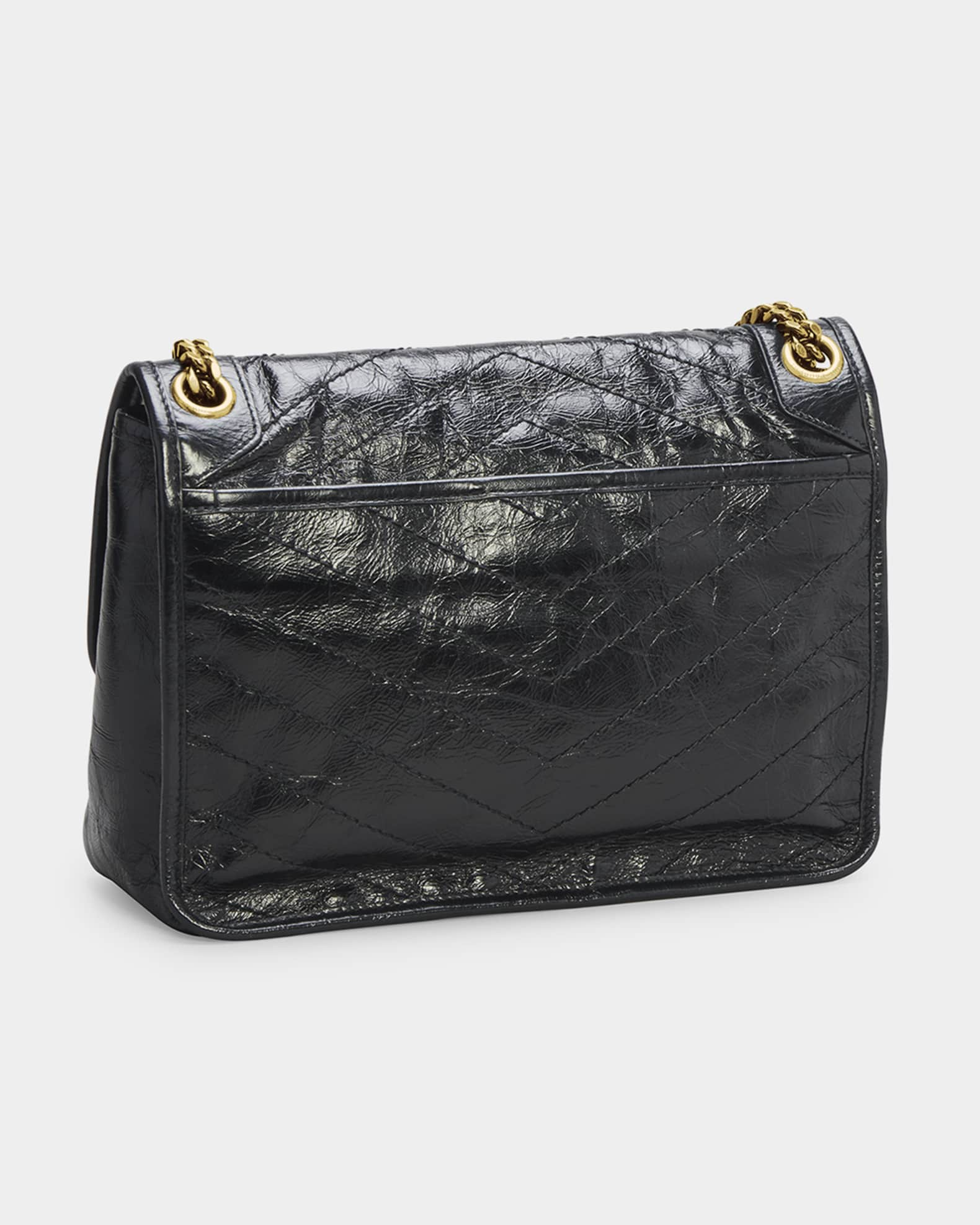 Saint Laurent Women's Niki Baby Chain Bag in Crinkled Vintage Leather - Nero One-Size