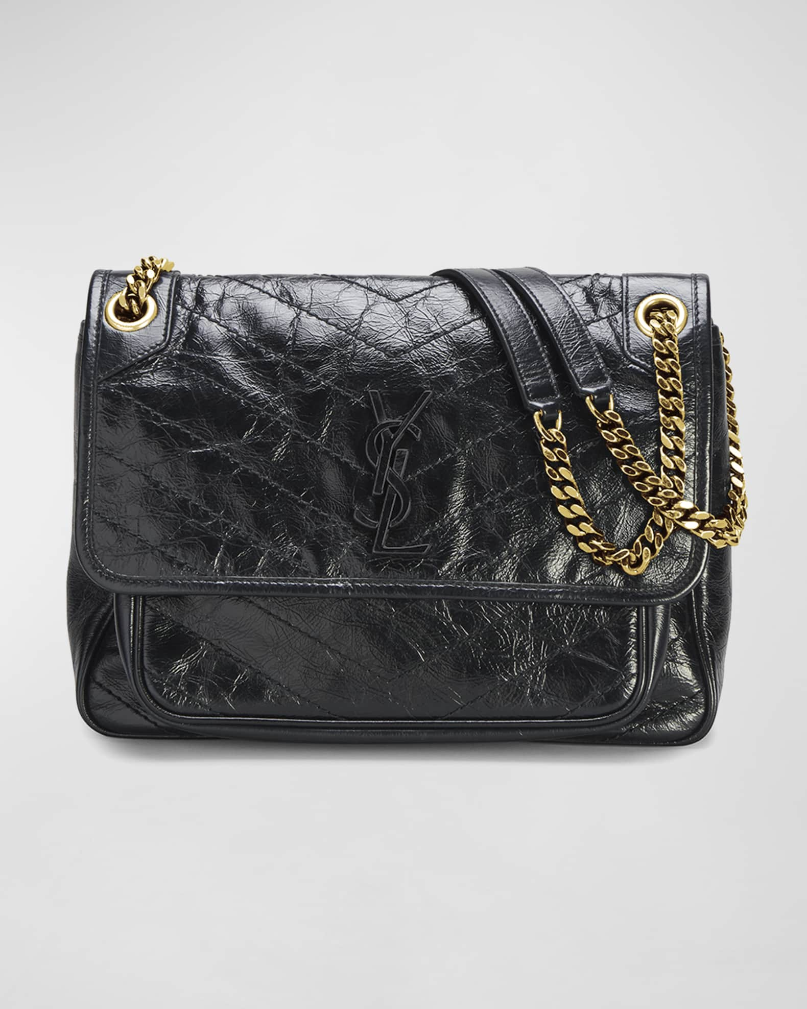 SAINT LAURENT Crinkled Calfskin Matelasse Monogram Niki Body Bag