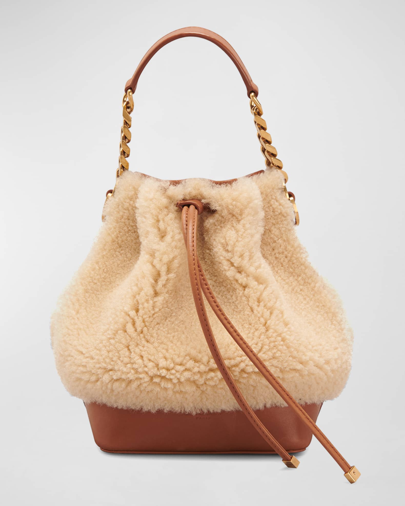 SAINT LAURENT, SHEARLING SUEDE NANO BUCKET BAG, Women