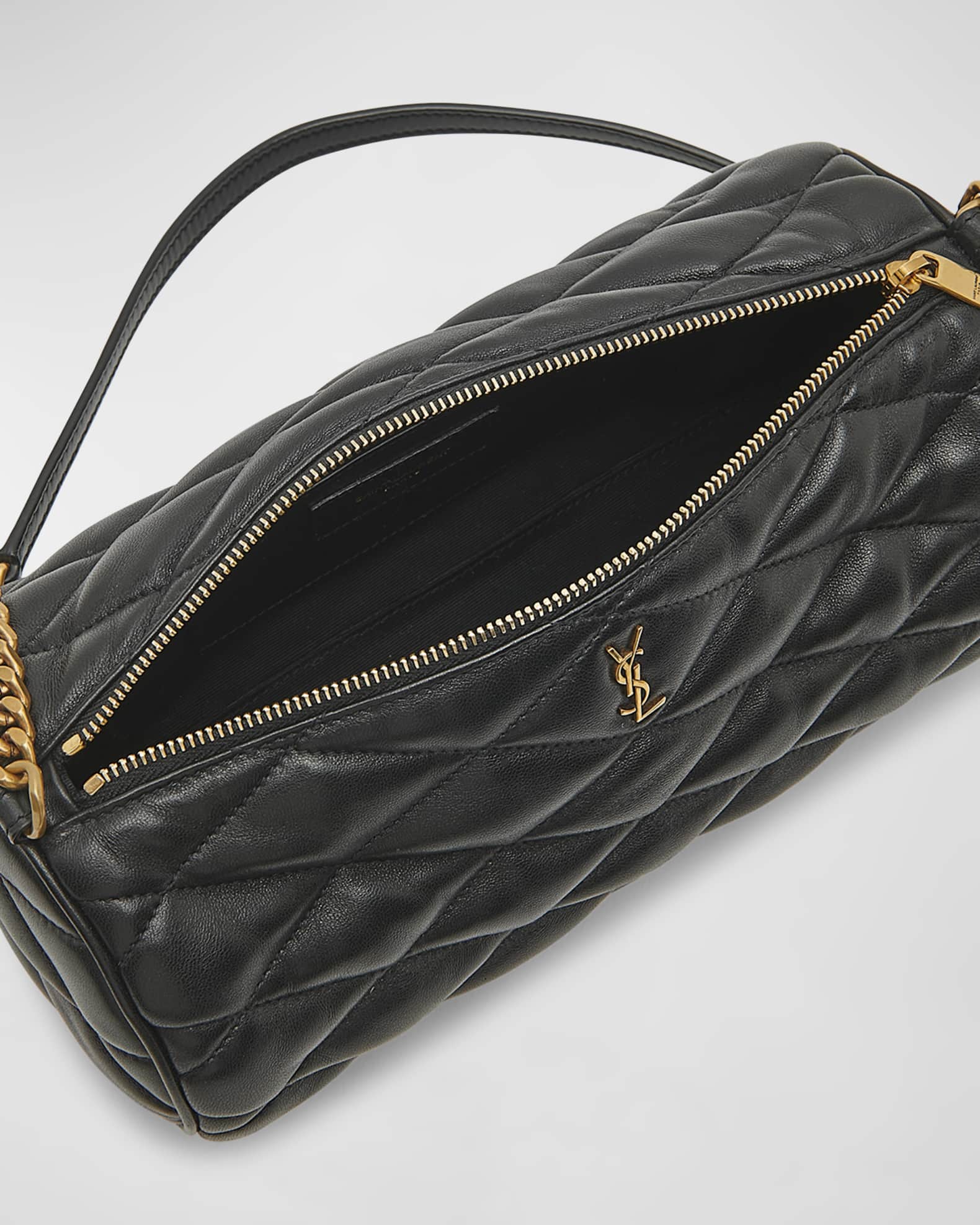 Saint Laurent - Sade Black Quilted Patent Leather Tube Bag