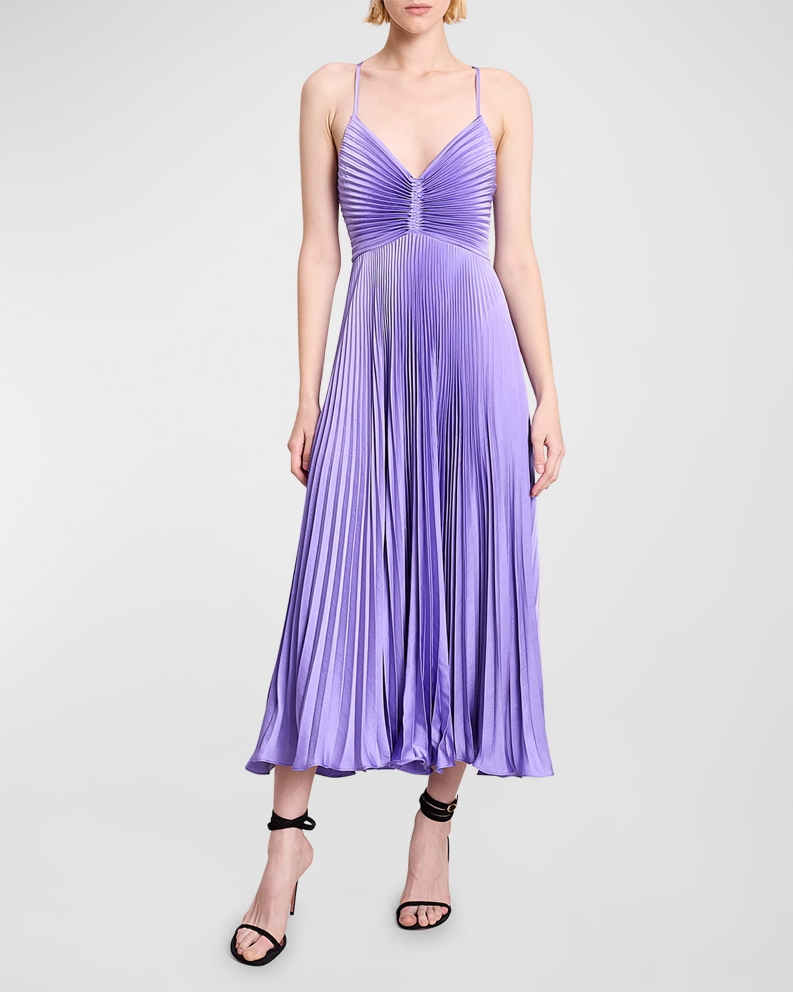 A.L.C. Gemini Pleated TieBack Cutout Midi Dress Neiman Marcus