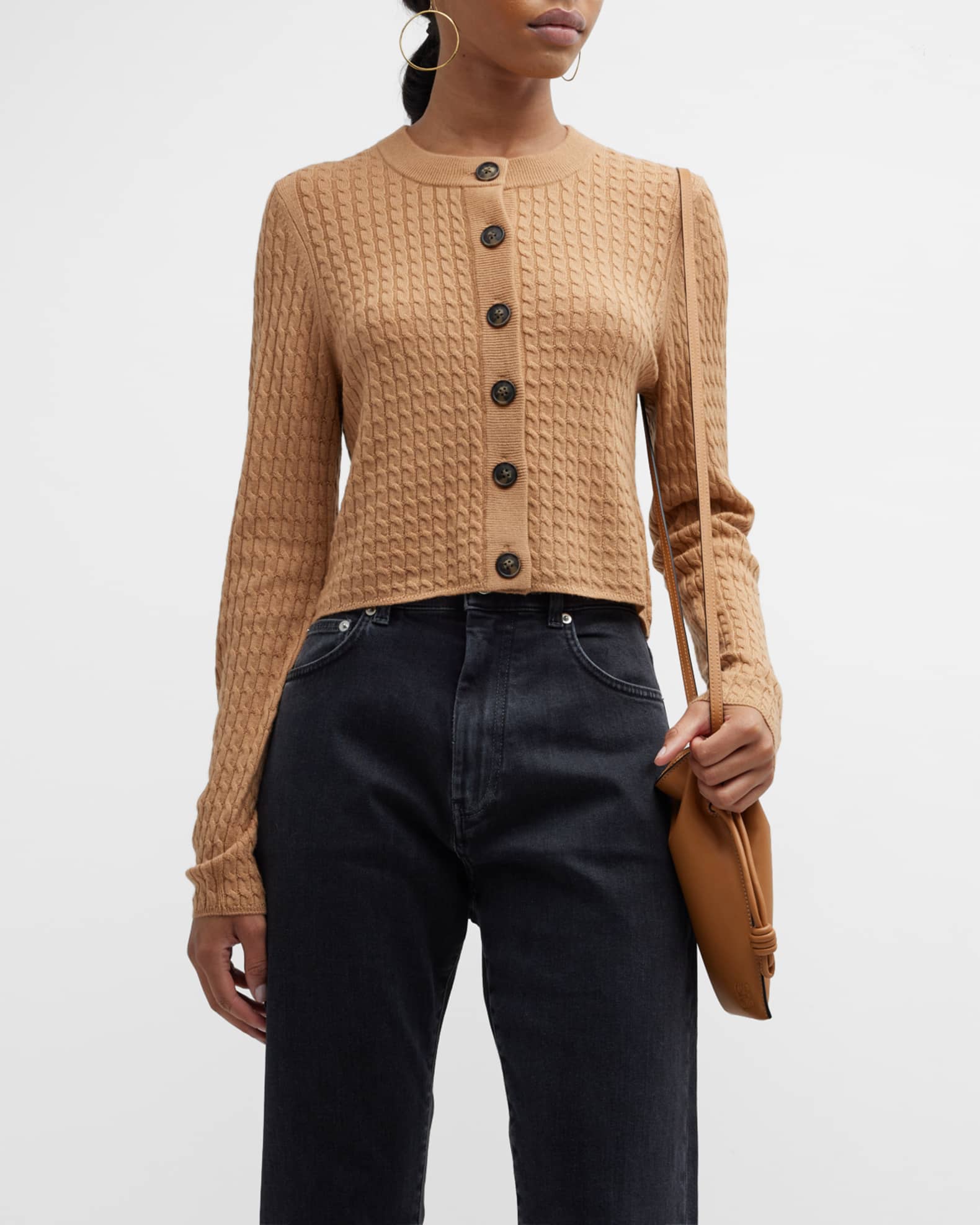Loulou Studio Mati Cashmere CableKnit Cardigan Neiman Marcus