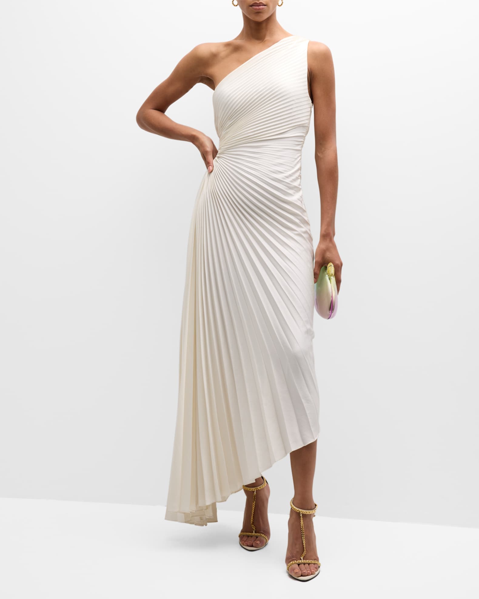 A.L.C. Delfina Pleated Long Asymmetric One Shoulder Dress