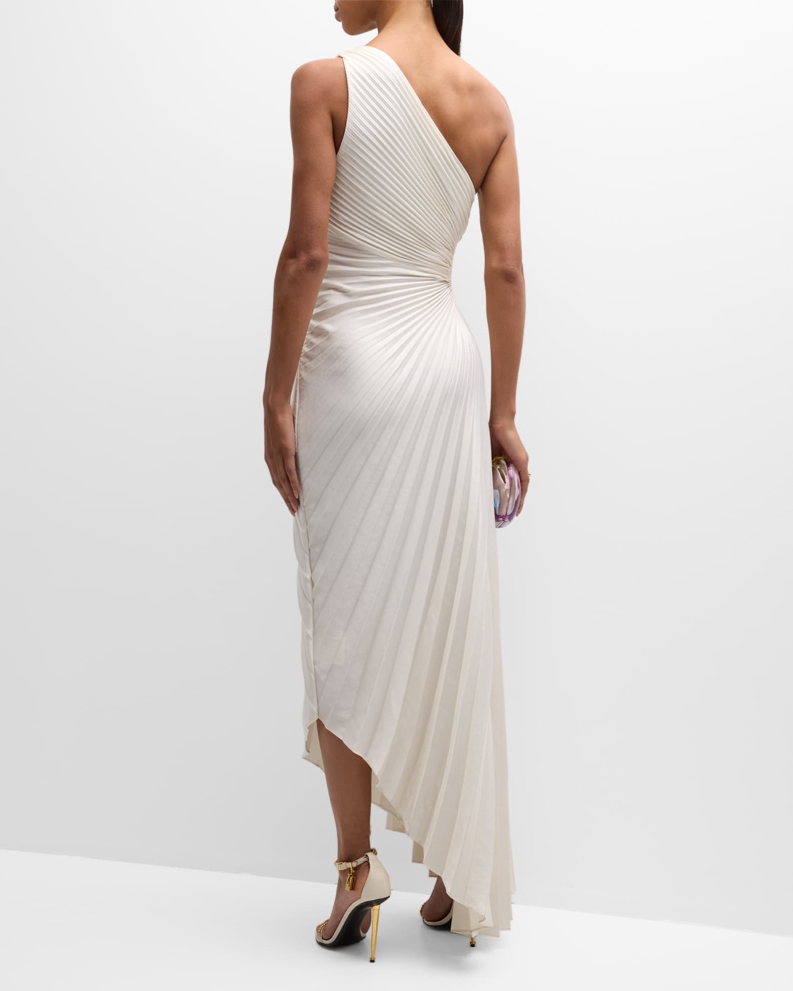 A.L.C. Delfina Pleated Long Asymmetric One-Shoulder Dress | Neiman Marcus