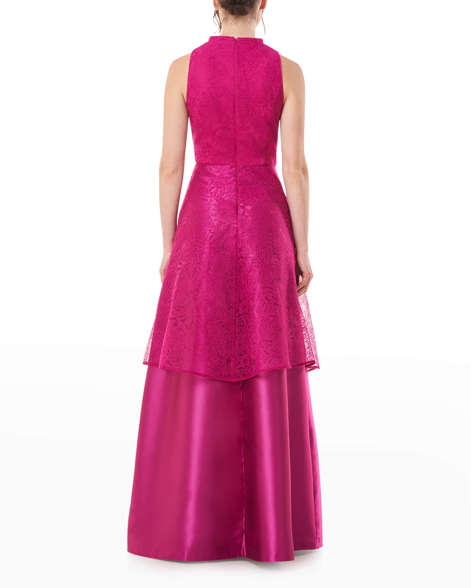 Kay Unger New York Pleated Lace Overlay Gown | Neiman Marcus