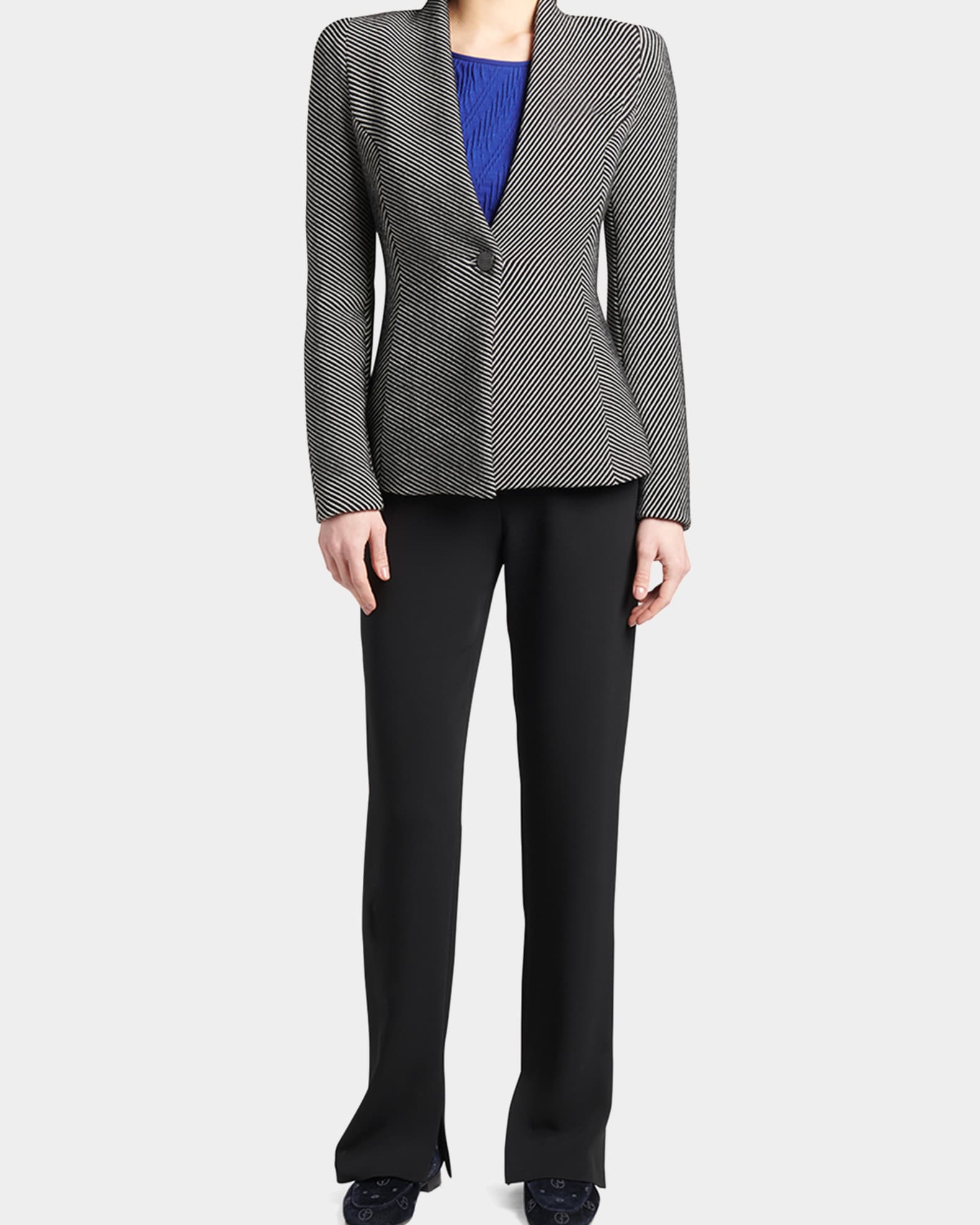 Diagonal Stripe Single-Breasted Jersey Jacket 1