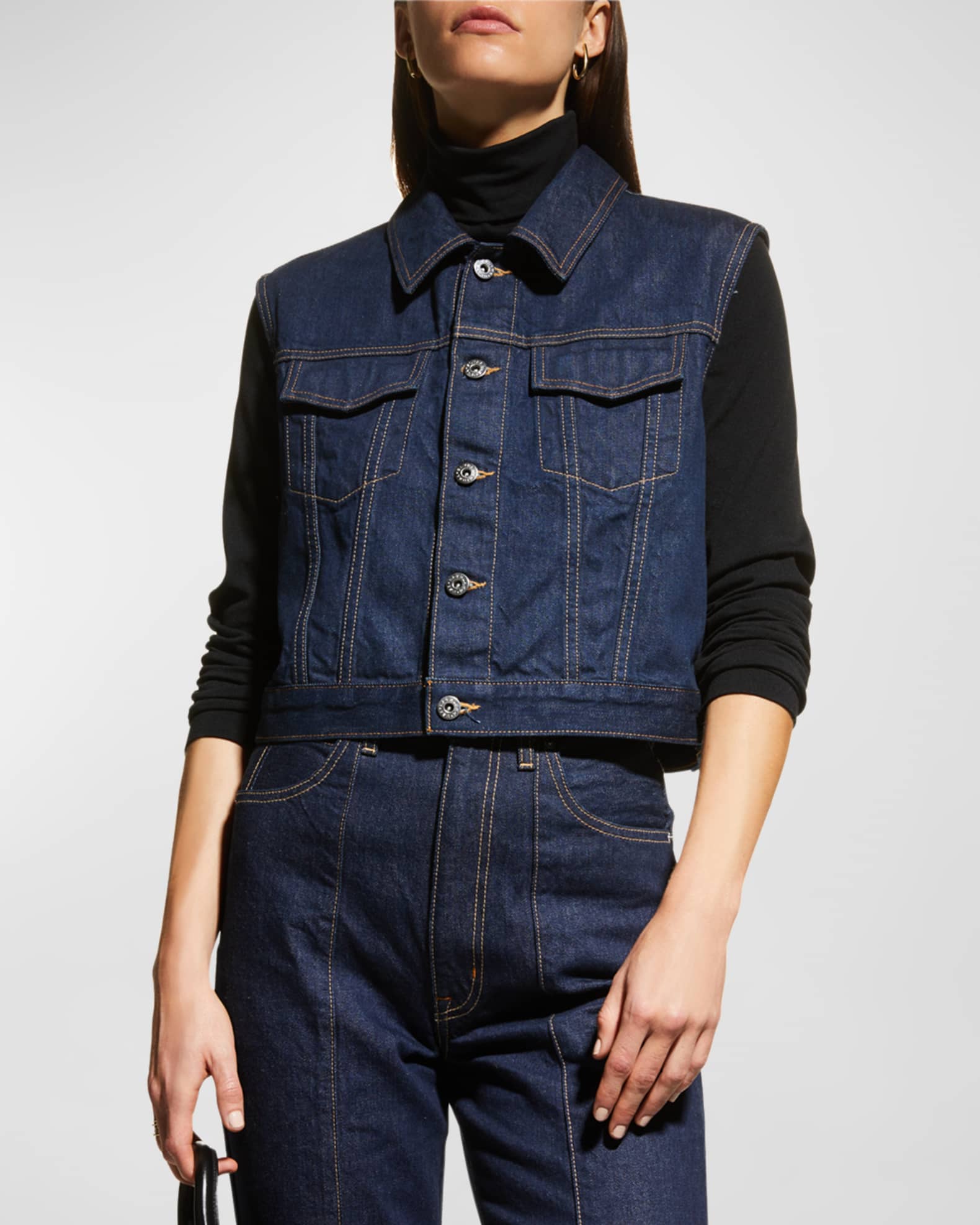 SLVRLAKE Cropped Denim Trucker Vest Neiman Marcus