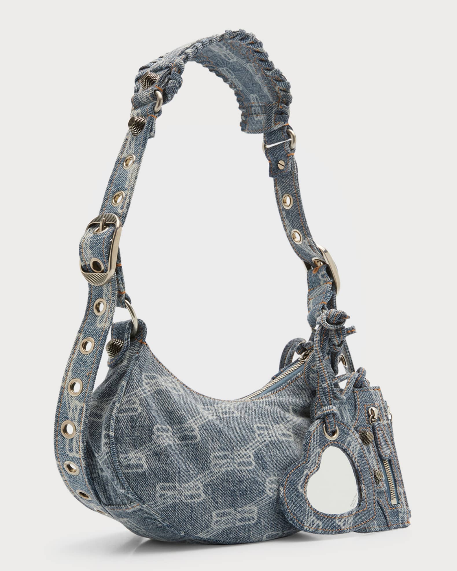 Balenciaga Le Cagole XS BB Monogram Denim Shoulder Bag | Neiman Marcus