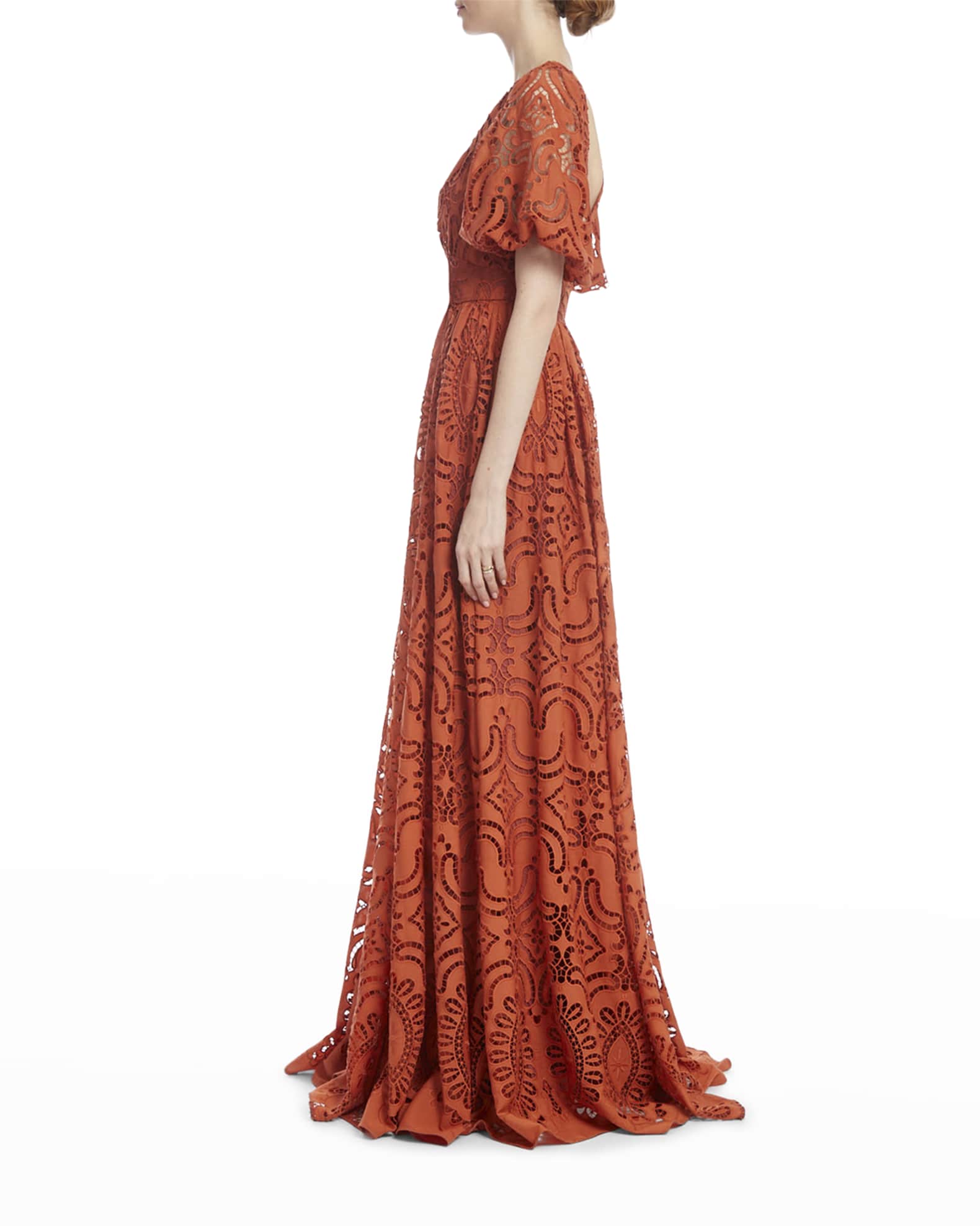 badgley mischka puff sleeve gown