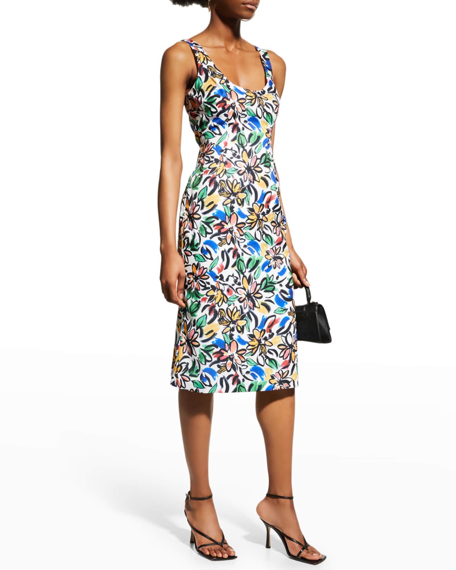 Aidan by Aidan Mattox Sleeveless FloralPrint Midi Dress Neiman Marcus