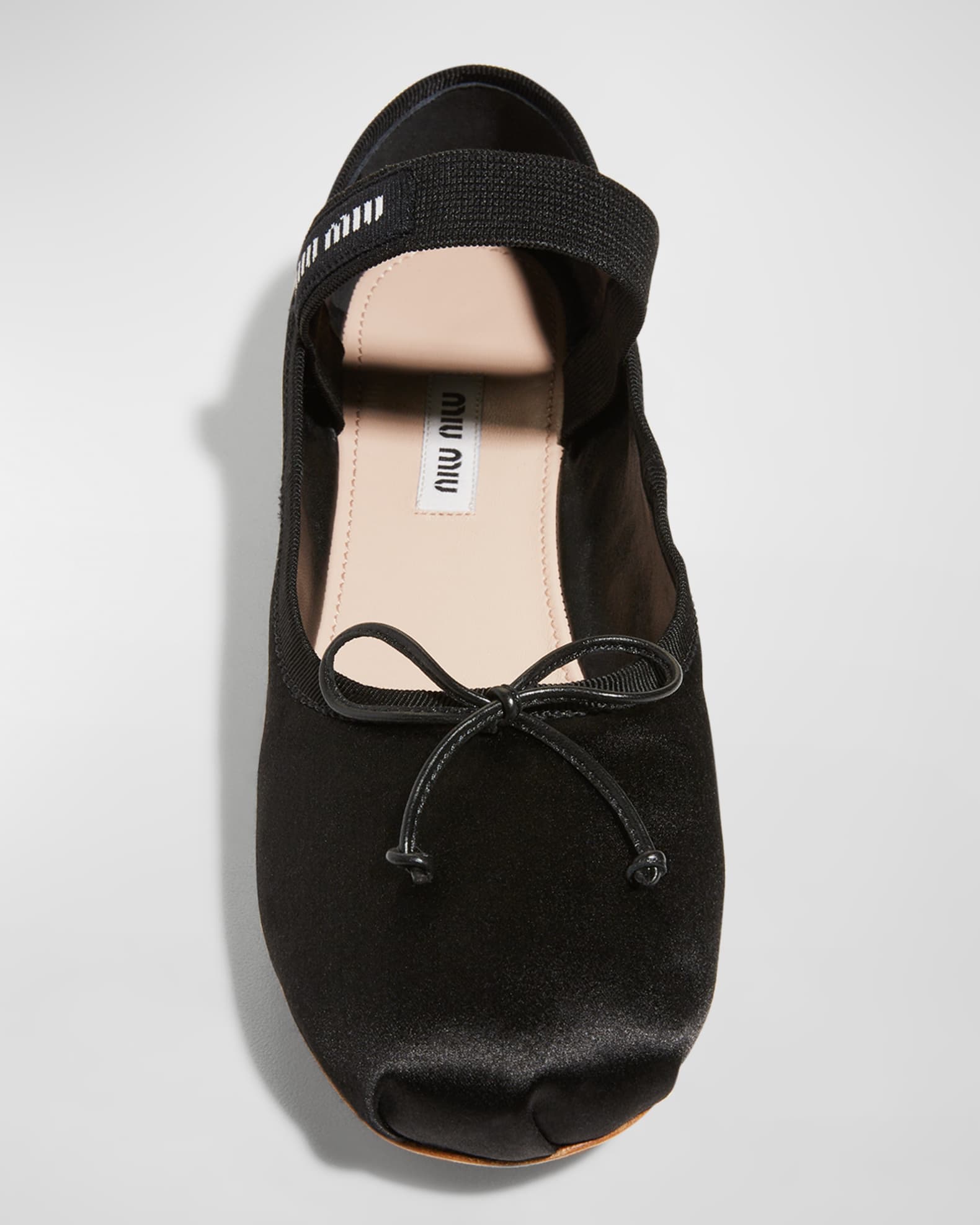 【関税&送料込】Miu Miu Black Satin Ballerina Miu Miu logo-strap Satin Ballerina Pumps | Black | FARFETCH