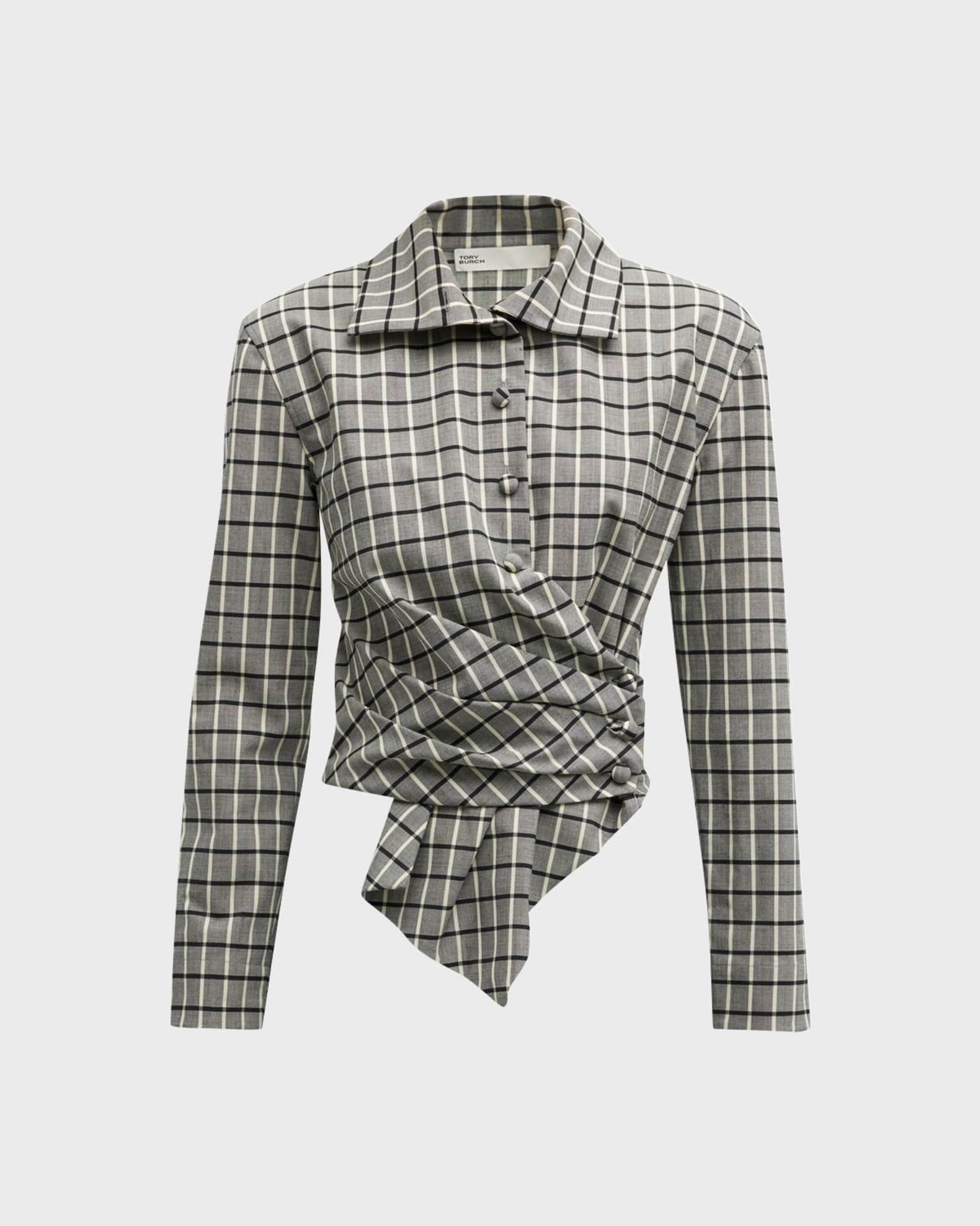 Tory Burch Asymmetric Plaid Wrap Shirt | Neiman Marcus