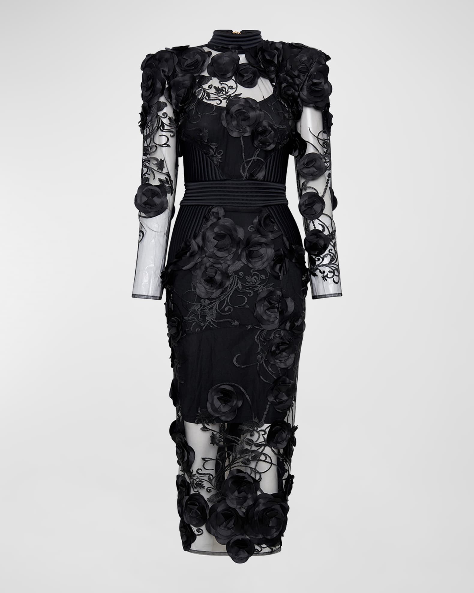 ZHIVAGO The Vendetta Floral Mesh Midi Dress | Neiman Marcus