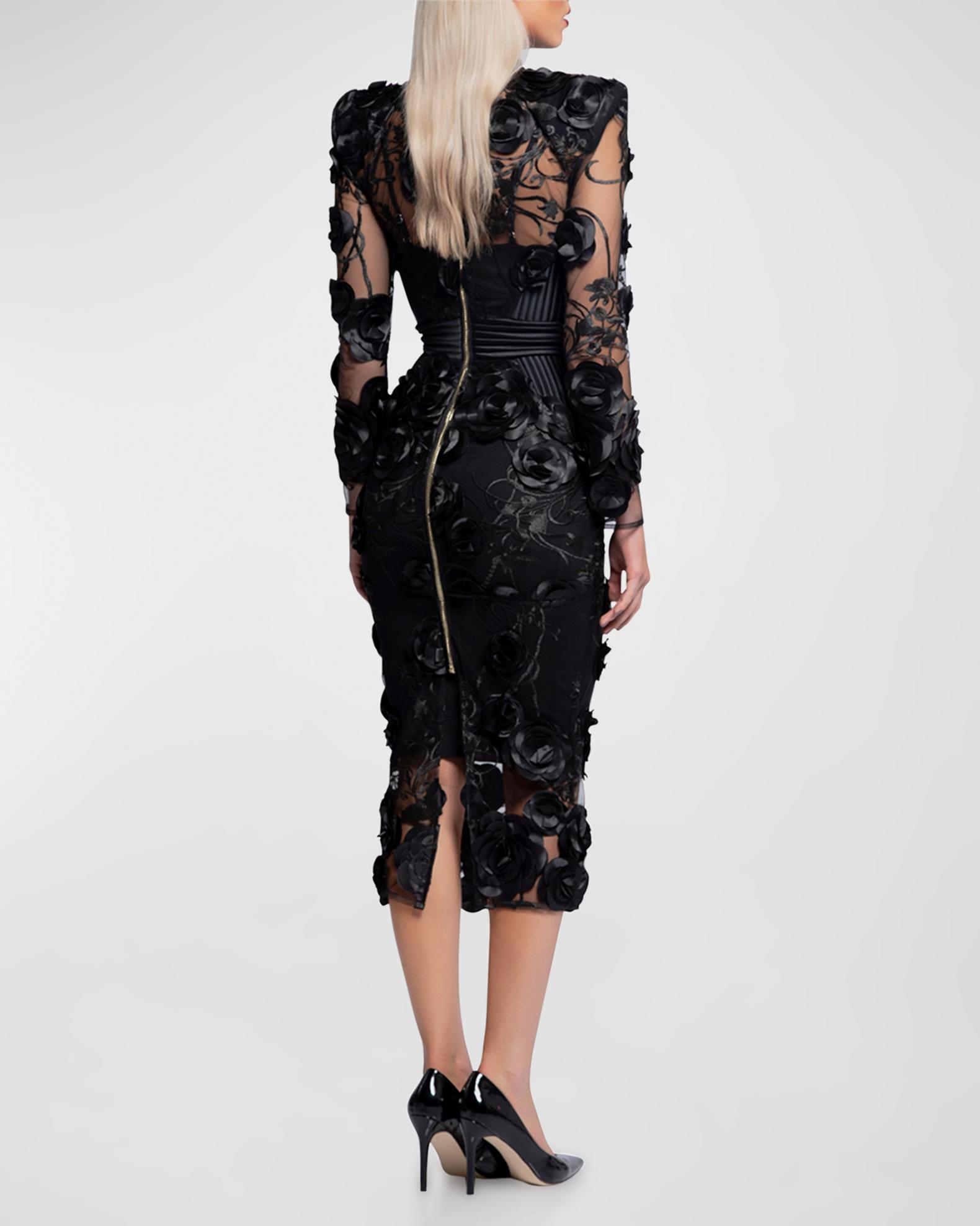 ZHIVAGO The Vendetta Floral Mesh Midi Dress | Neiman Marcus