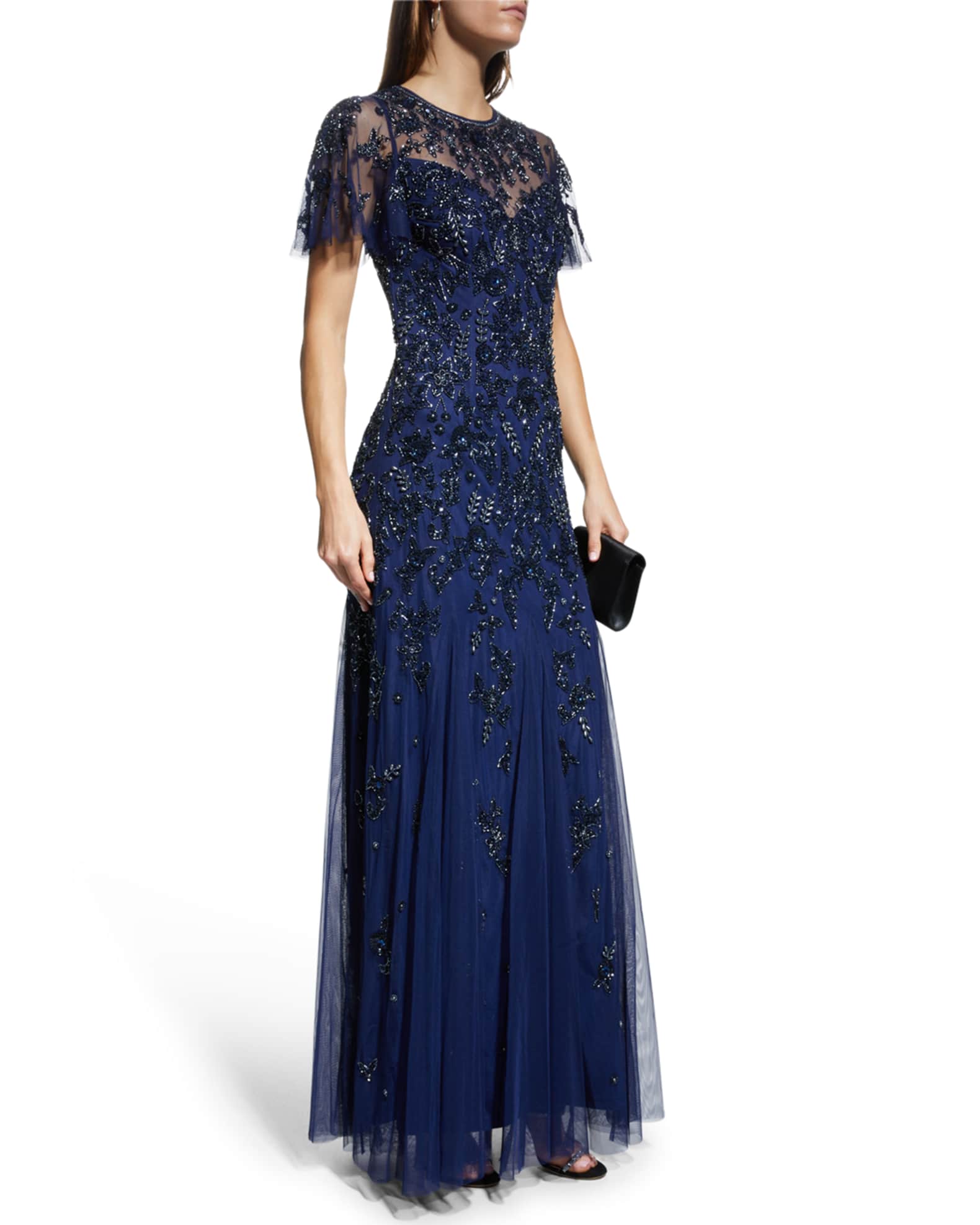 Beaded Gown with Flutter Sleeves
