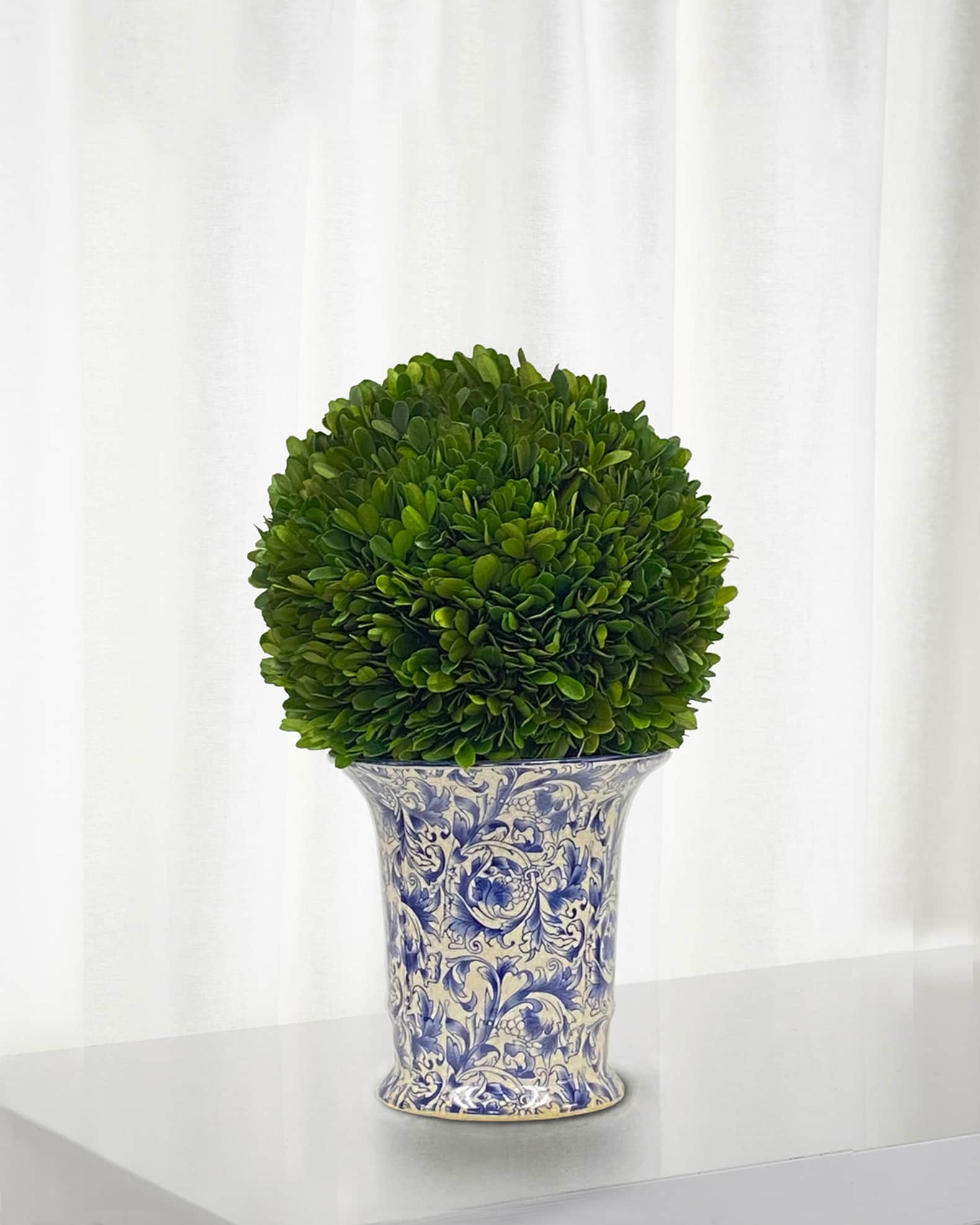 Winward Home Preserved Boxwood Ball in Porcelain Vase 14" Neiman Marcus