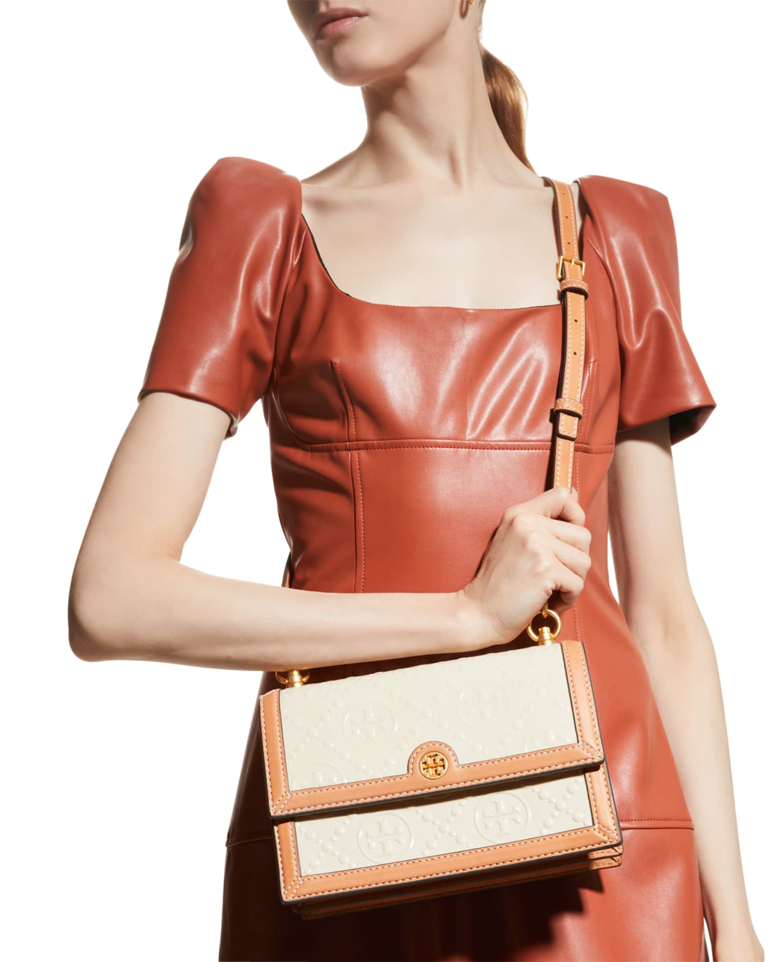 Tory Burch T Monogram Patent Embossed Small Shoulder Bag Neiman Marcus