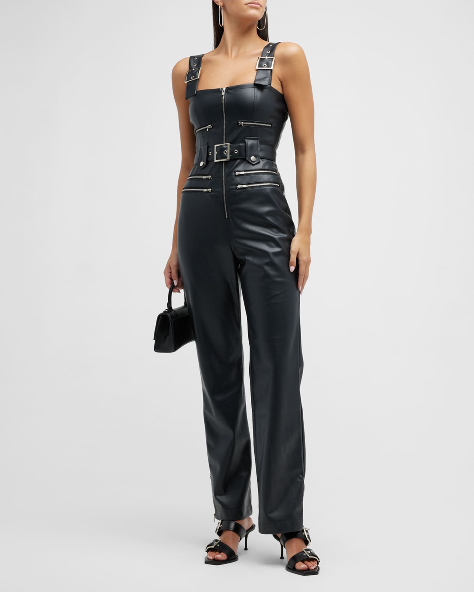 We Wore What Vegan Leather Moto Jumpsuit Neiman Marcus