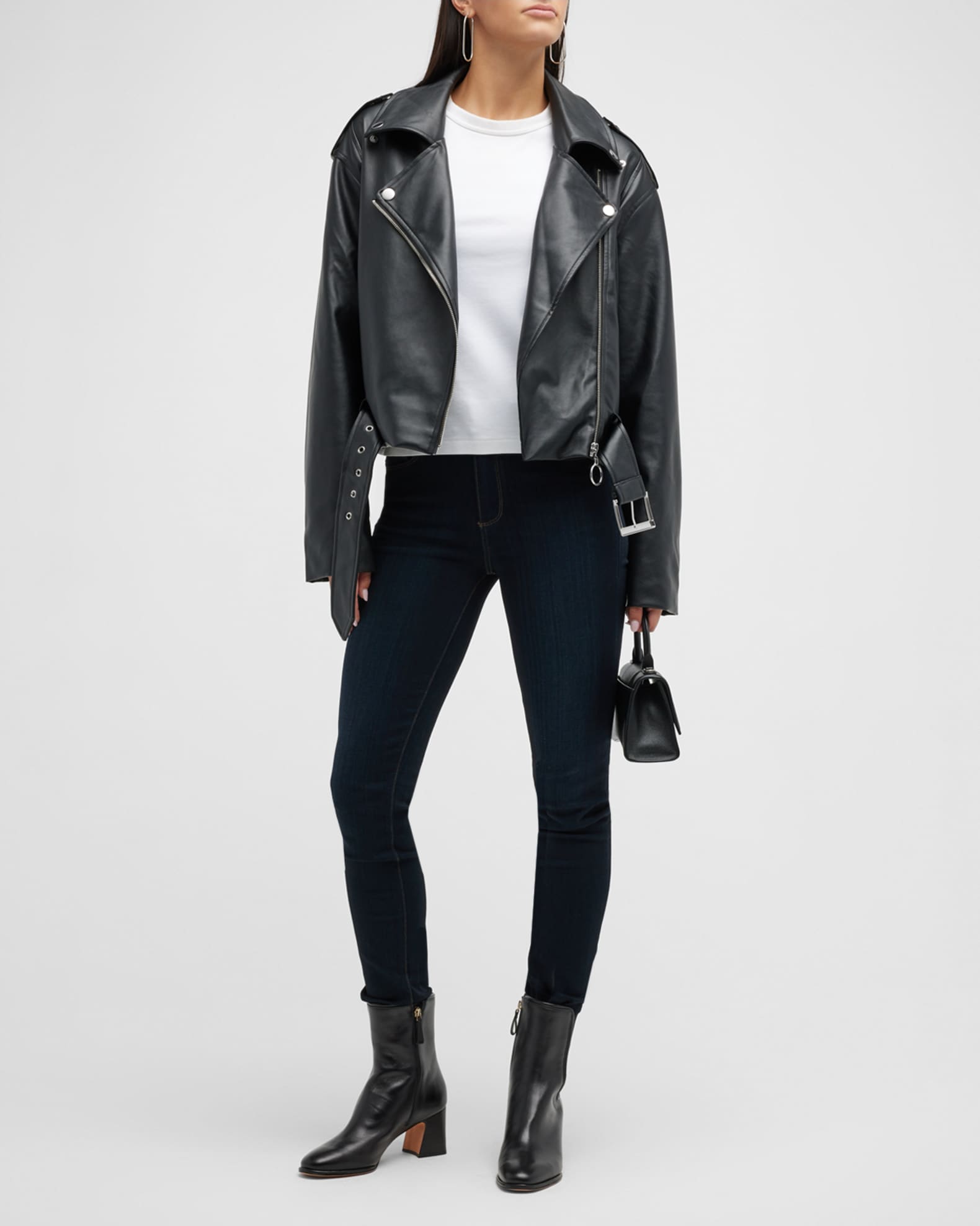 We Wore What Vegan Leather Cropped Moto Jacket Neiman Marcus