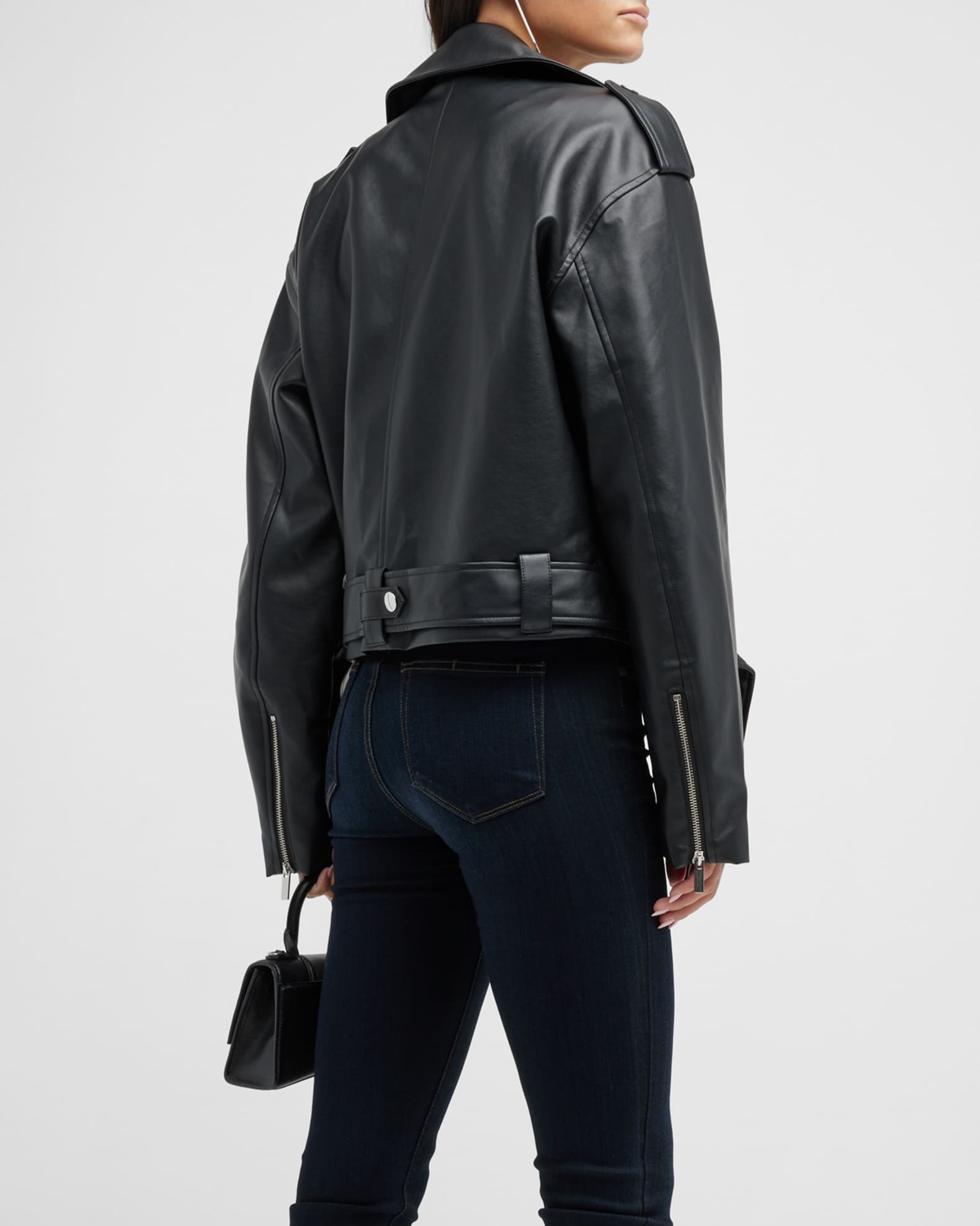We Wore What Vegan Leather Cropped Moto Jacket Neiman Marcus