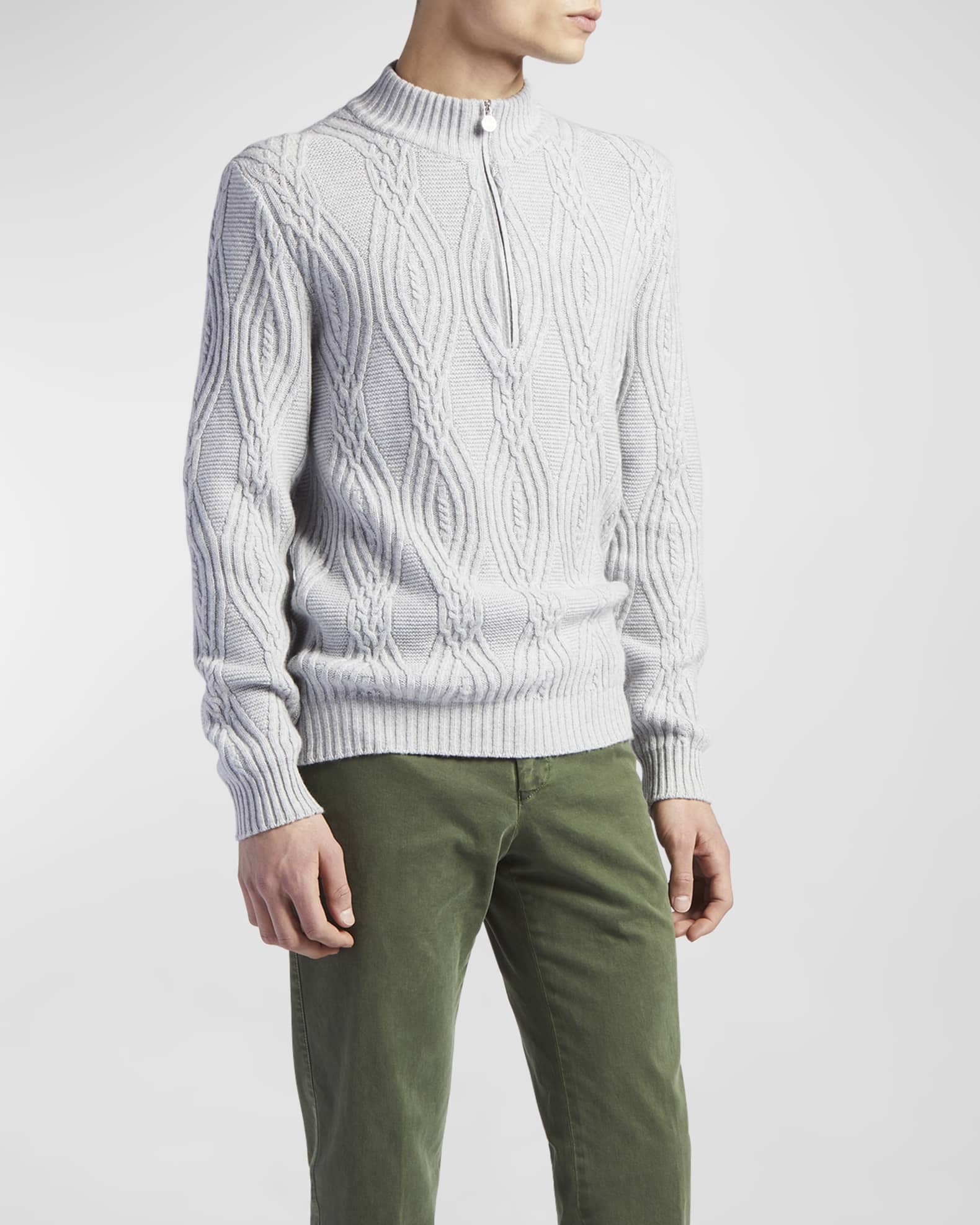 Kiton Men's Cashmere Cable Knit FullZip Sweater Neiman Marcus