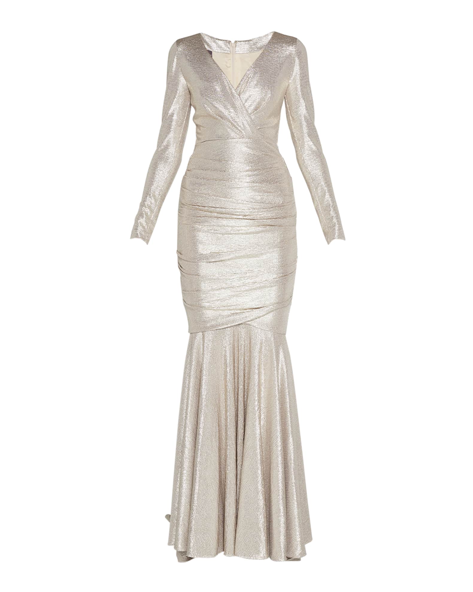 Talbot Runhof Mirrorball LongSleeve Draped Mermaid Gown Neiman Marcus
