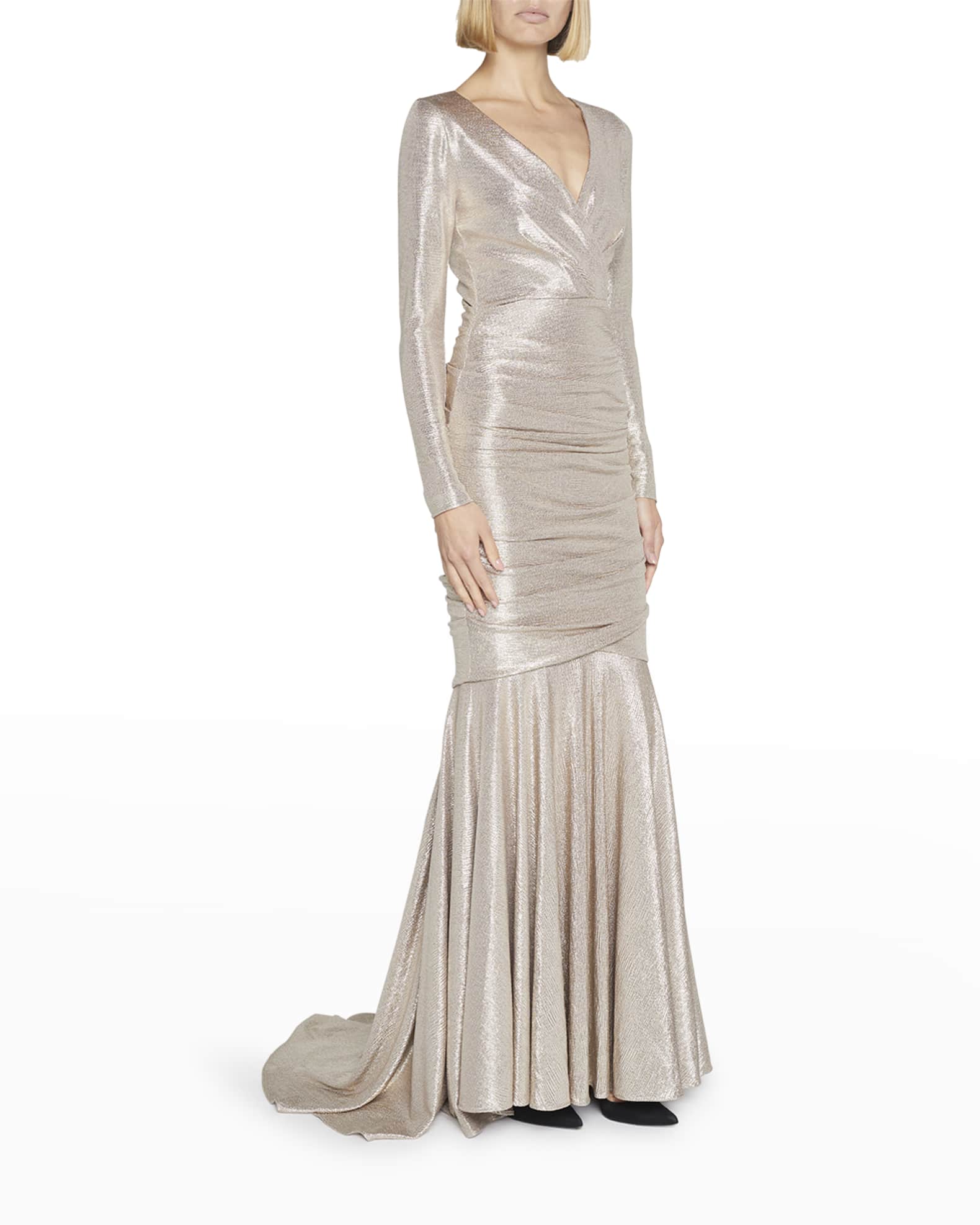 Talbot Runhof Mirrorball LongSleeve Draped Mermaid Gown Neiman Marcus