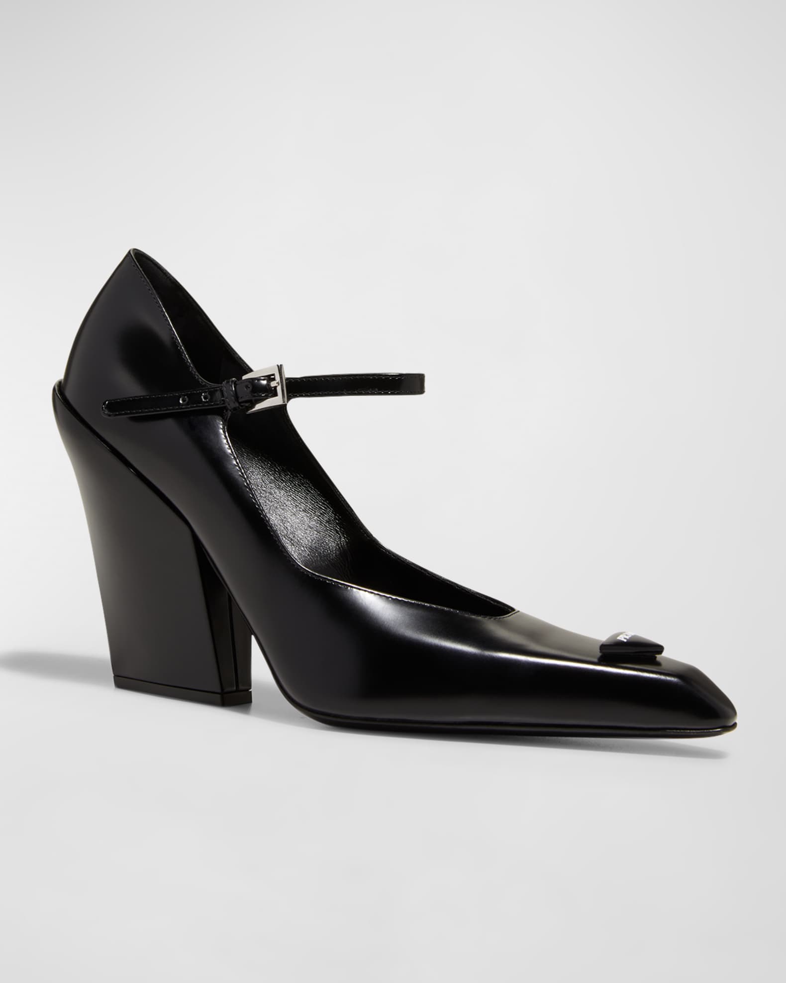 Prada 90mm Mary Jane Brushed Leather Pumps Lime