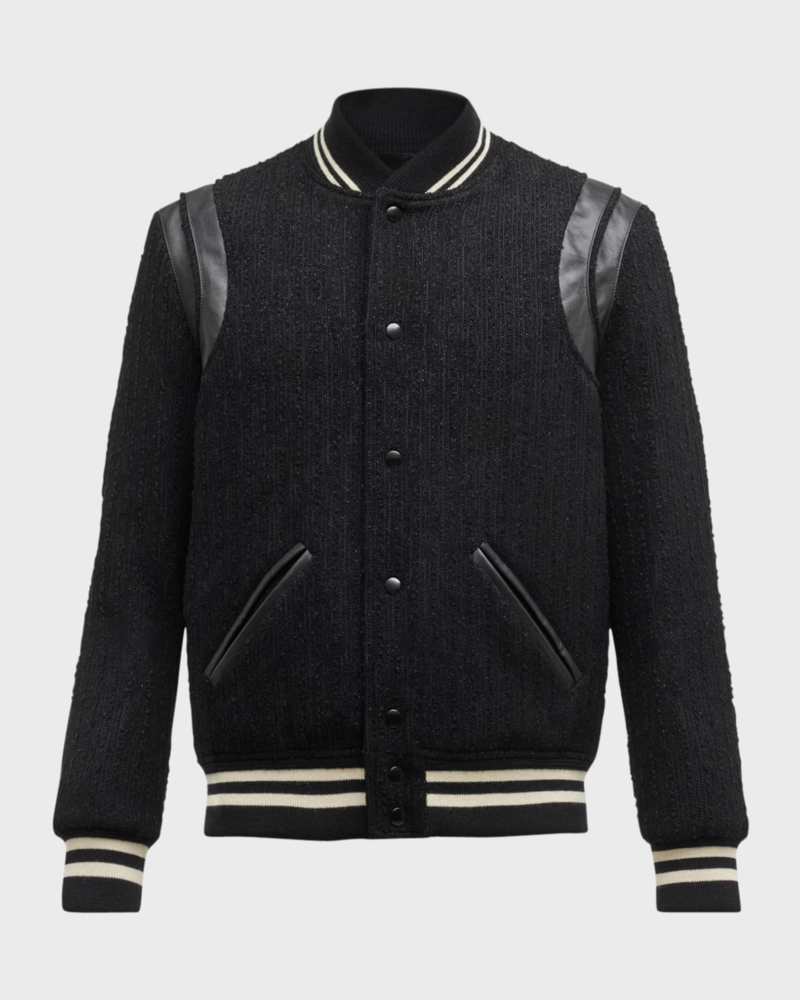Saint Laurent Black Wool Leather Trim Teddy Jacket L Saint Laurent