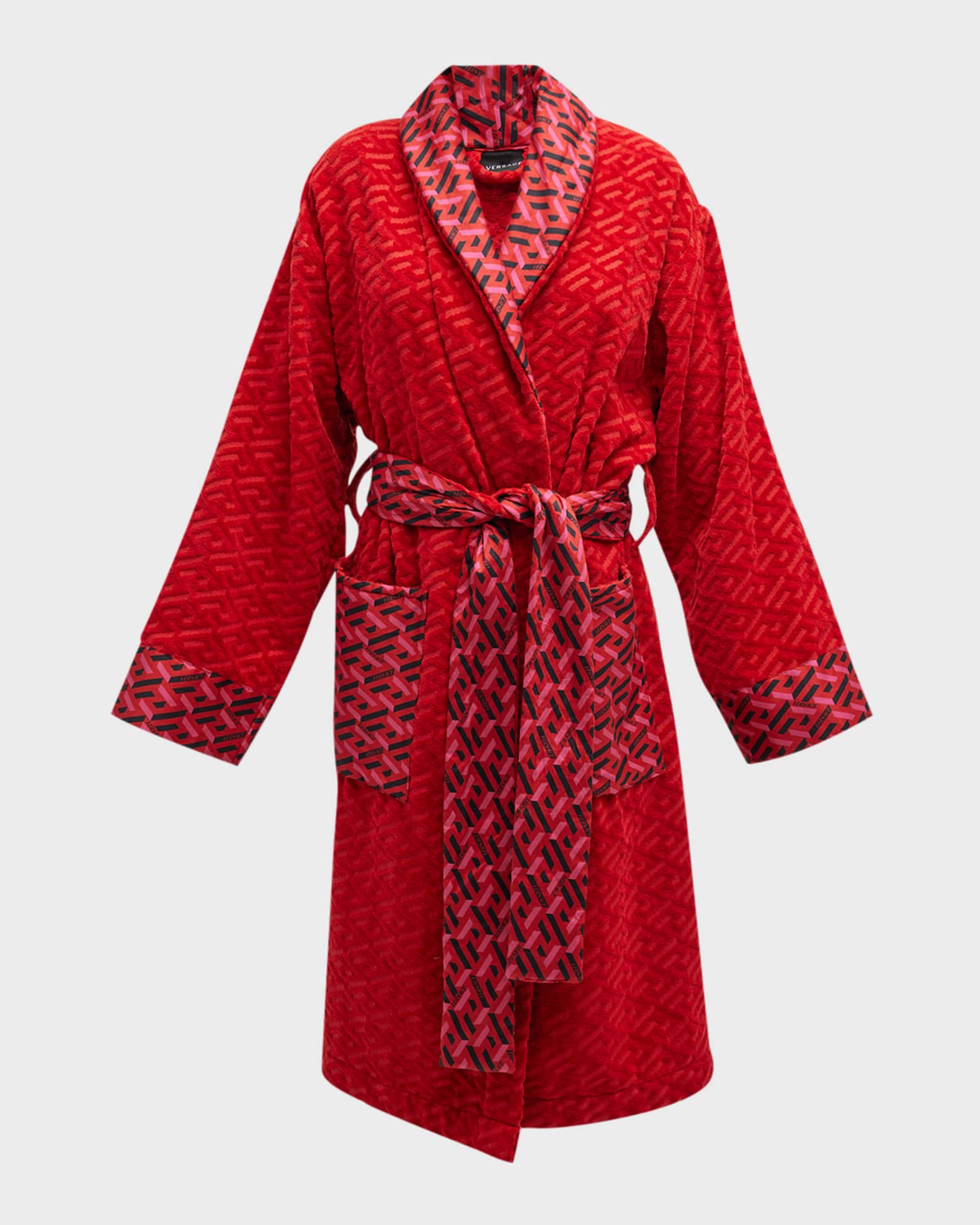 Versace Greca Terry Cotton Bathrobe Neiman Marcus