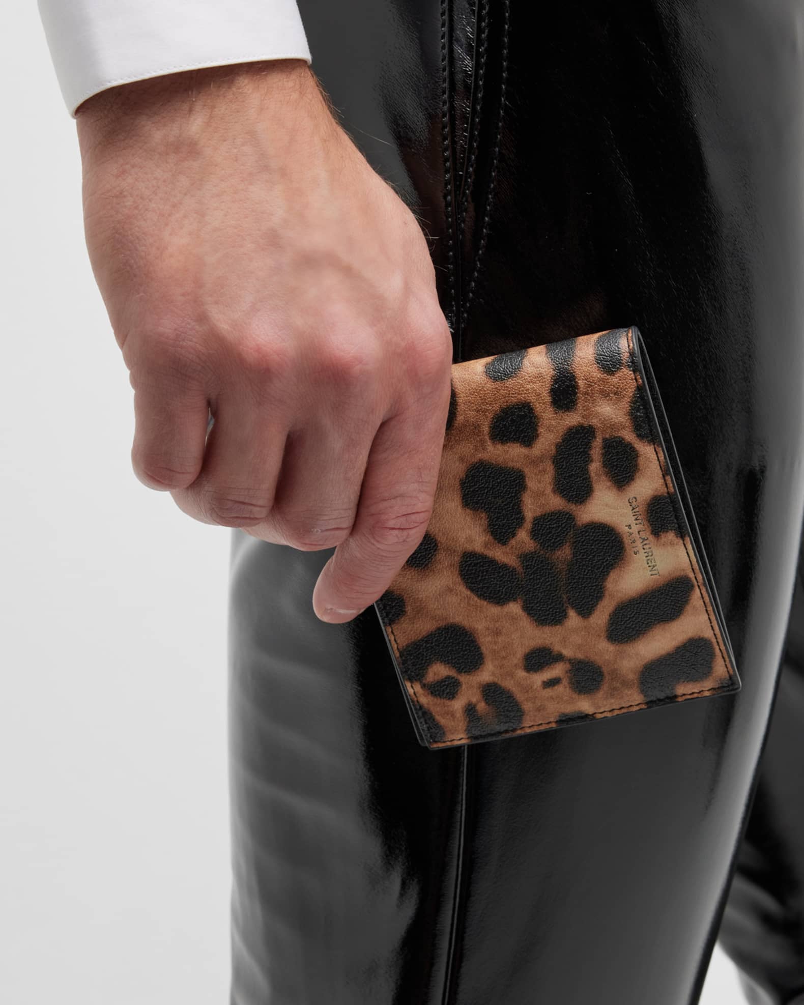 Saint Laurent Men's East/West Leopard-Print Leather Wallet