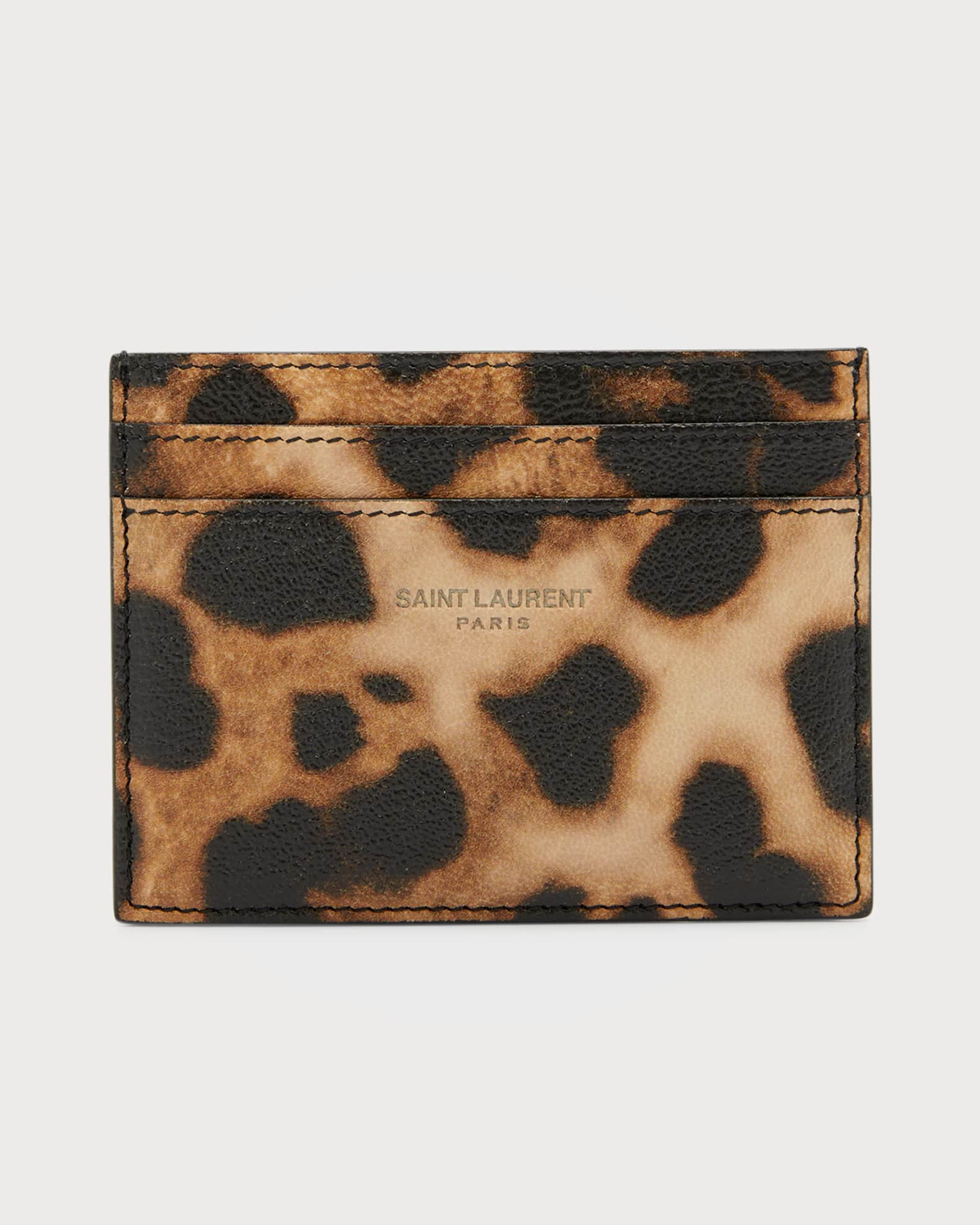 SAINT LAURENT YSL Monogram Patent Leather Card Holder In Leopard Print