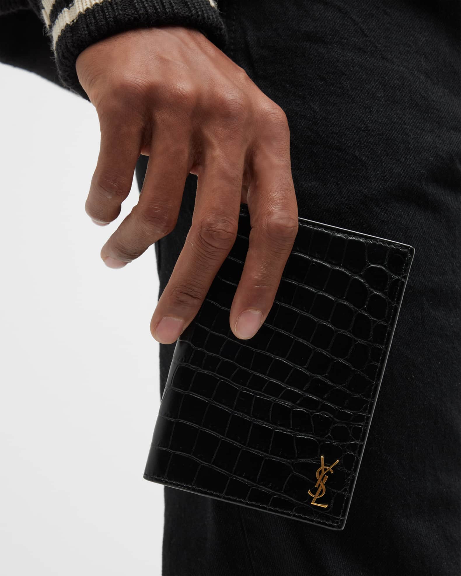 Saint Laurent Men's Tiny Cassandre Croc-Embossed Leather Passport Case