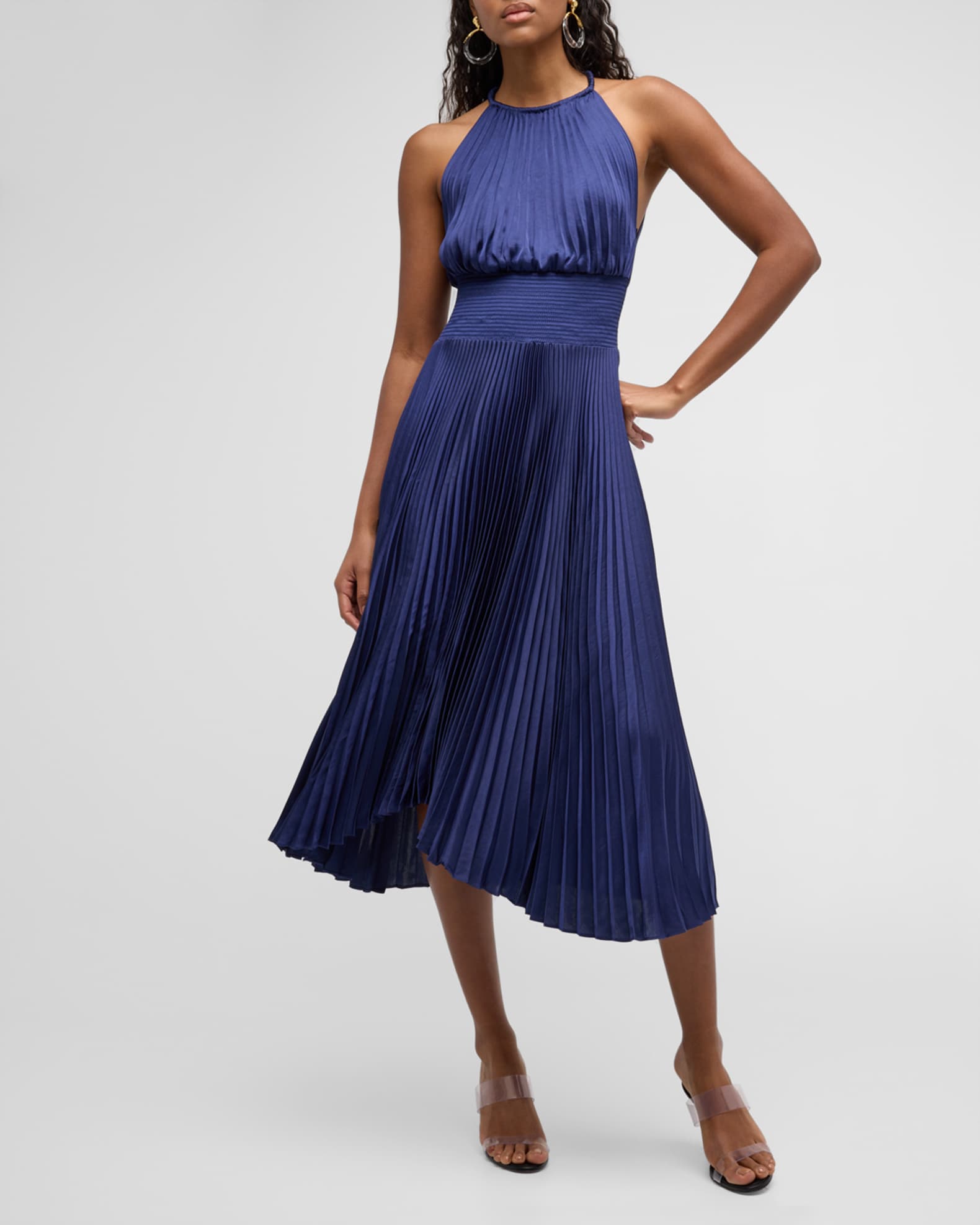 A.L.C. Renzo II Satin Pleated Dress in Riviera, Size 14
