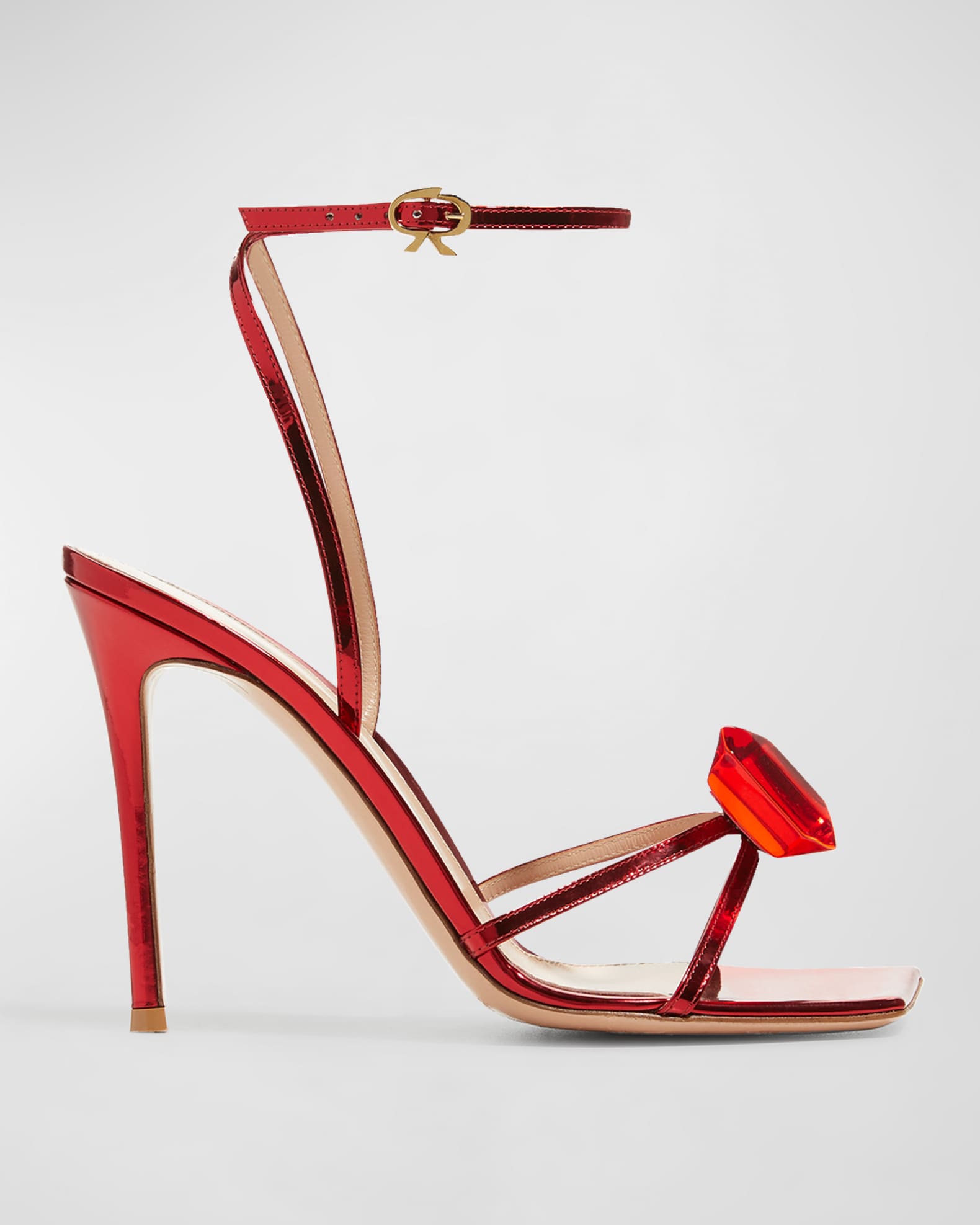 Red statement strappy sandals with jewel