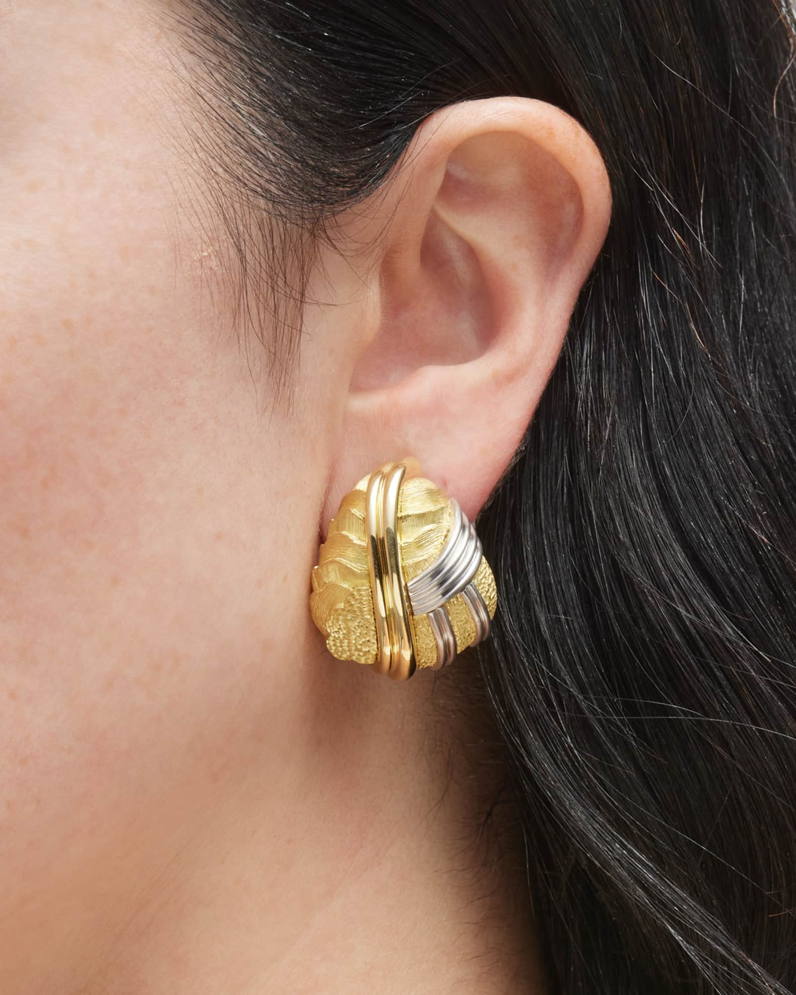 Estate Dunay 18K Yellow Gold and Platinum Earrings 1