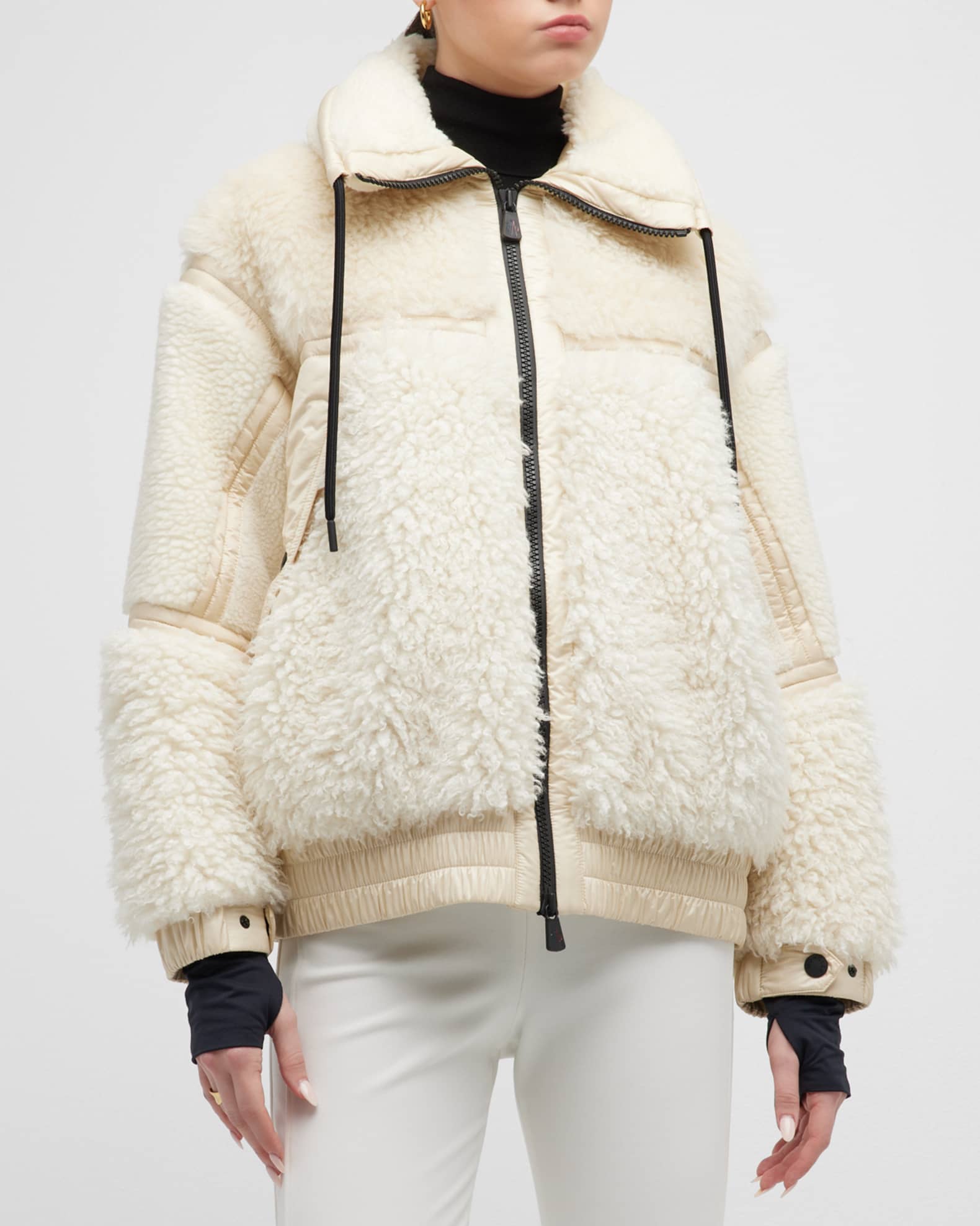Moncler Grenoble Yvoire Mixed Media Shearling Bomber Jacket | Neiman Marcus