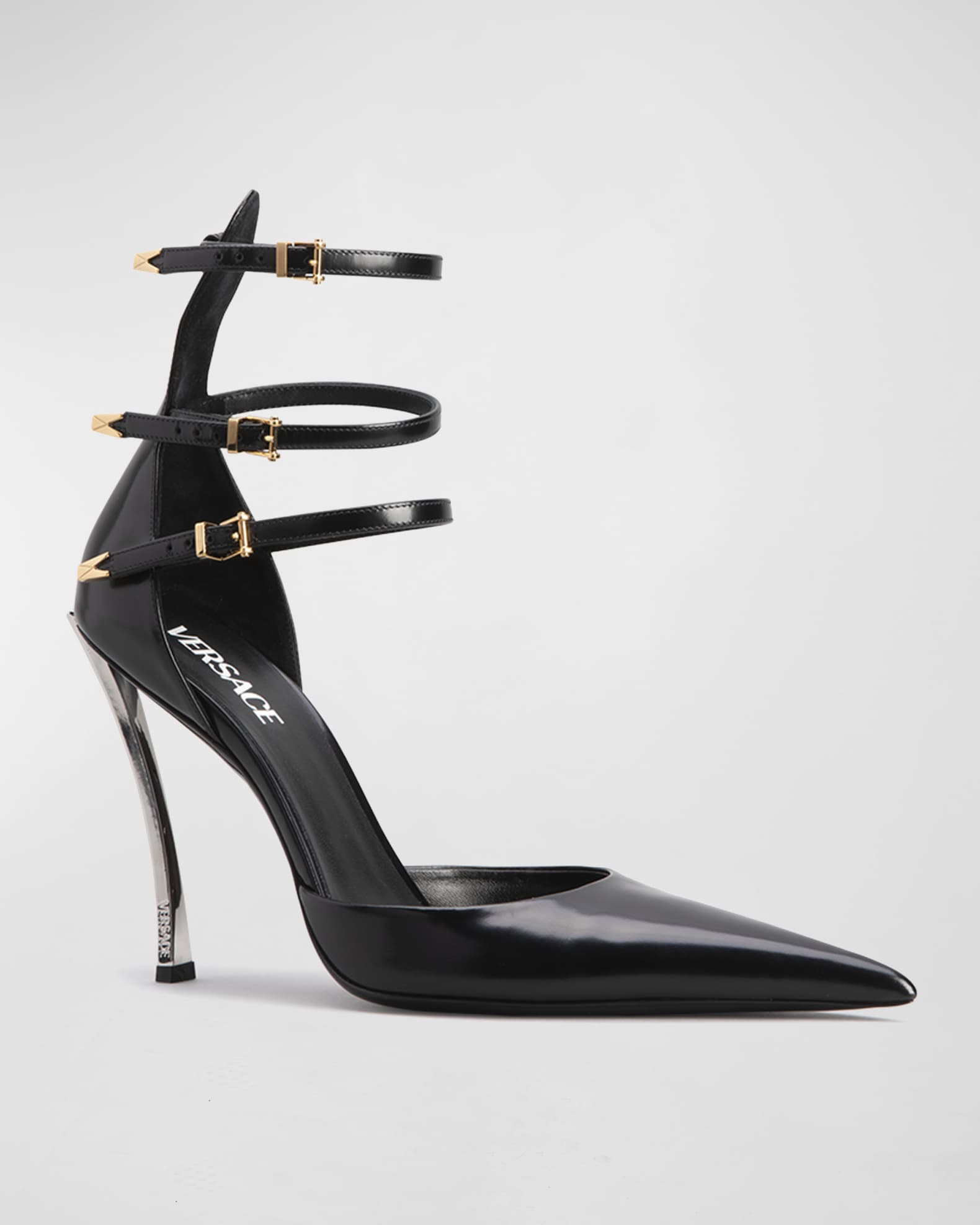 Versace Calfskin TripleStrap Pumps Neiman Marcus