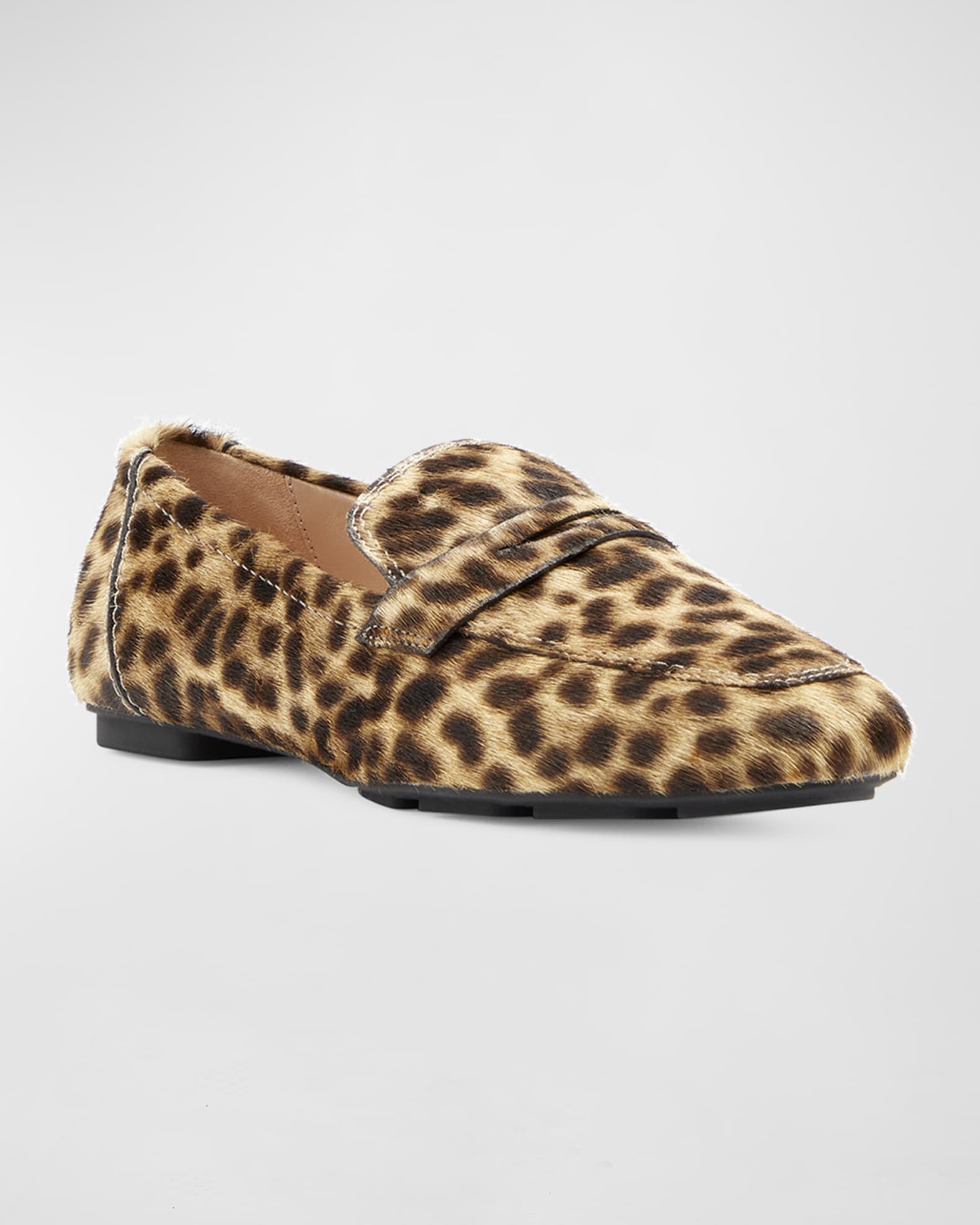 Stuart Weitzman Jet Leopard Fur Penny Loafers Neiman Marcus