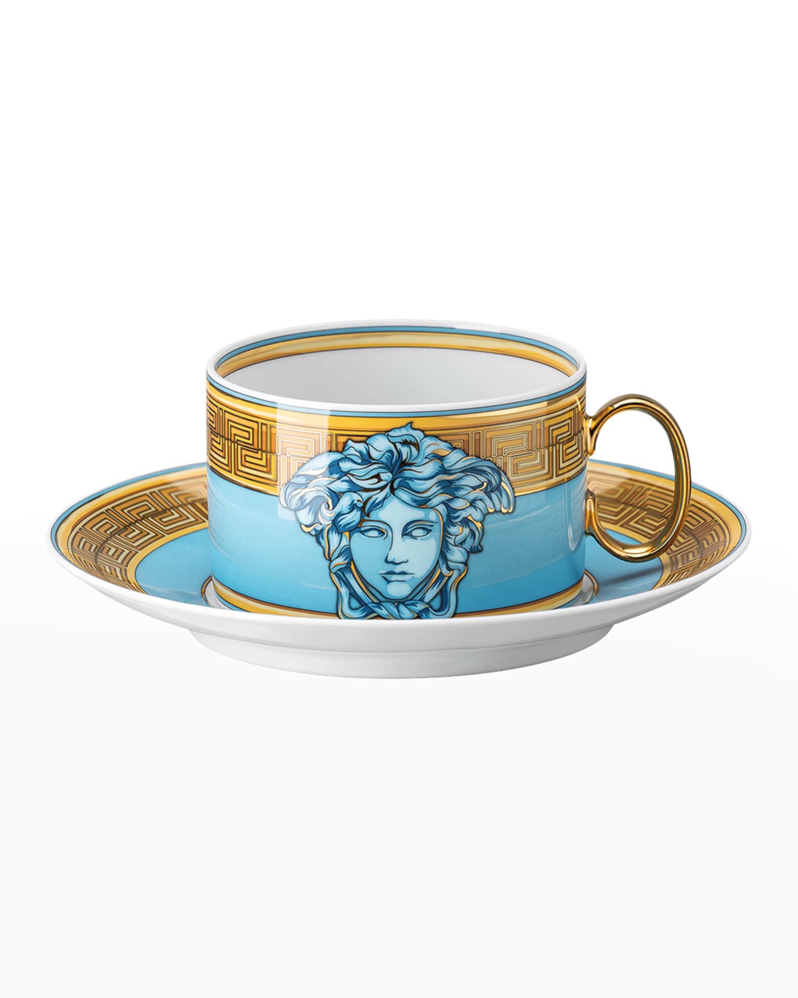 Versace Medusa Amplified Blue Coin Tea Cup and Saucer | Neiman Marcus