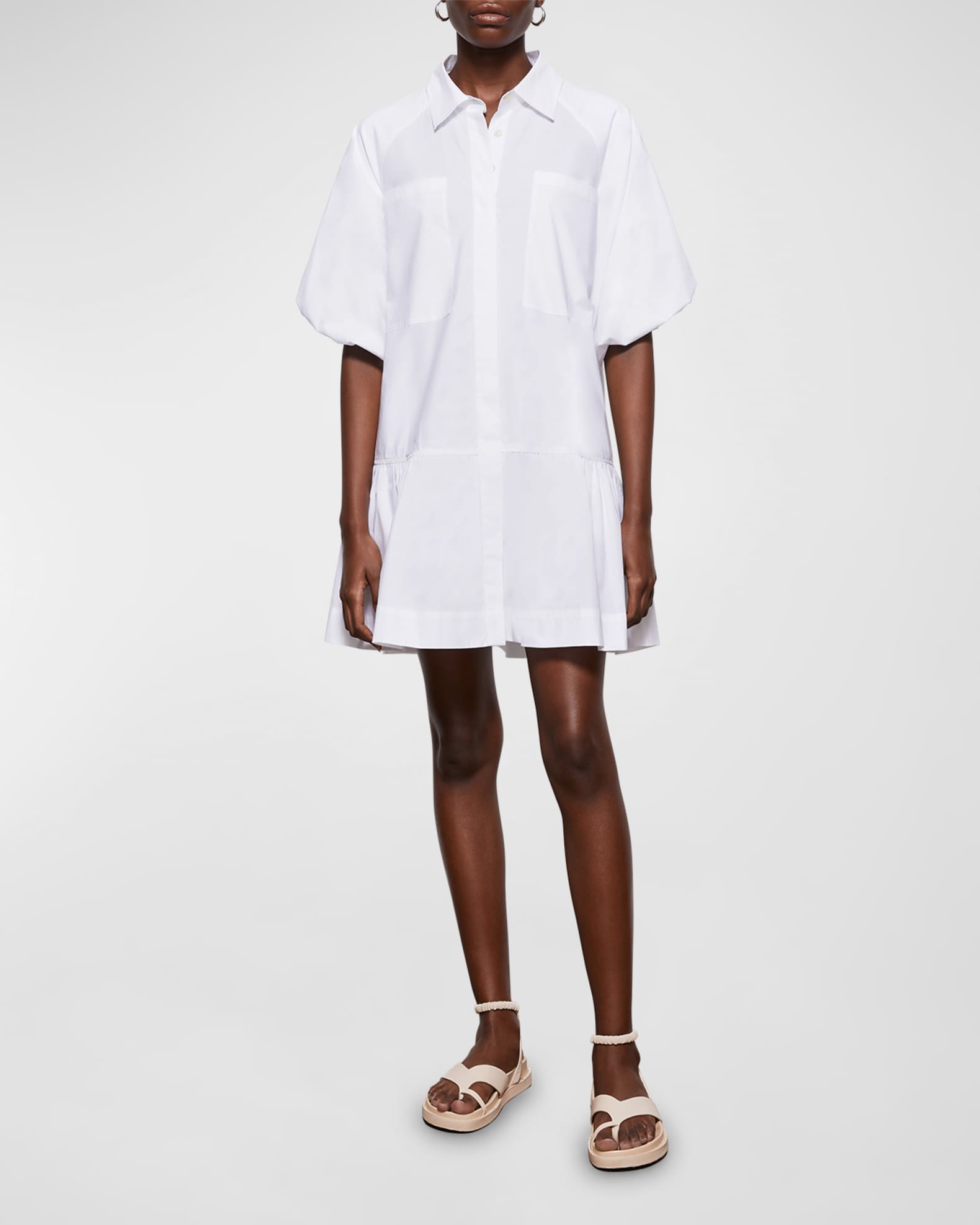 Chrissy Puff-Sleeve Cotton Poplin Mini Shirtdress 1