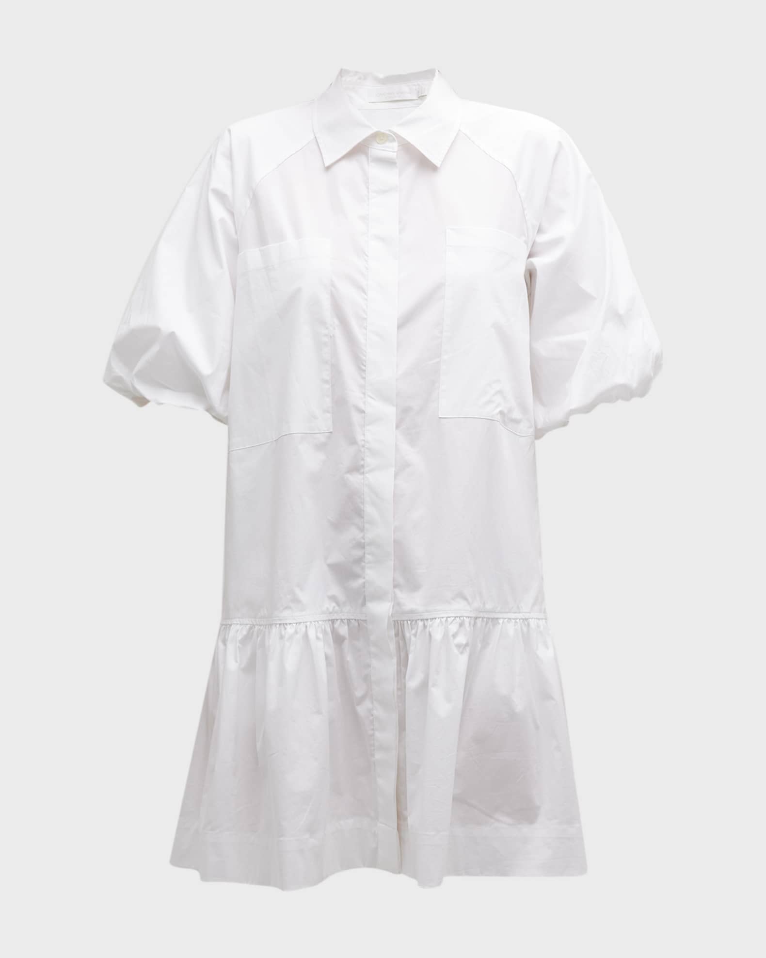 Chrissy Puff-Sleeve Cotton Poplin Mini Shirtdress 0