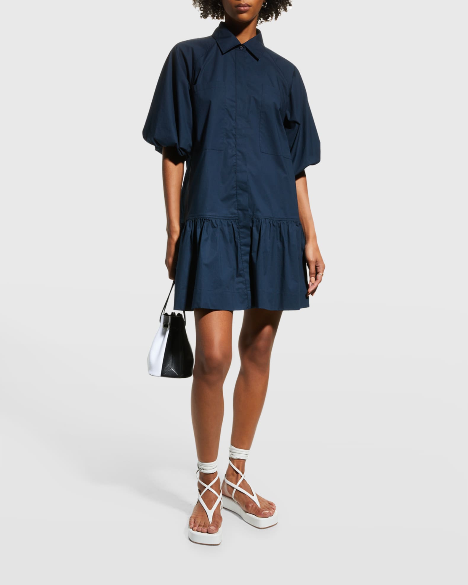 Chrissy Puff-Sleeve Cotton Poplin Mini Shirtdress 1