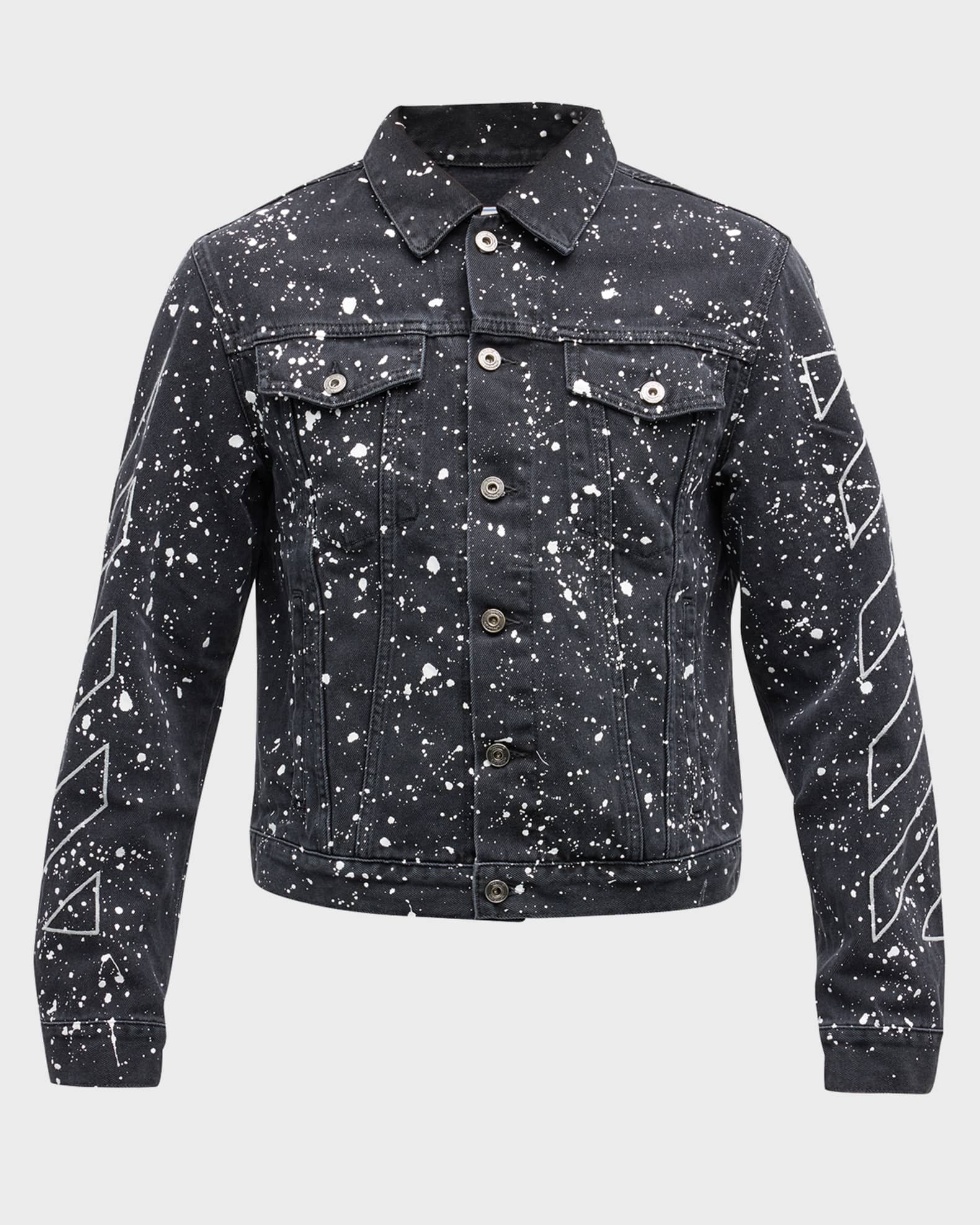 OffWhite Men's Diagonal PaintSplatter Denim Jacket Neiman Marcus